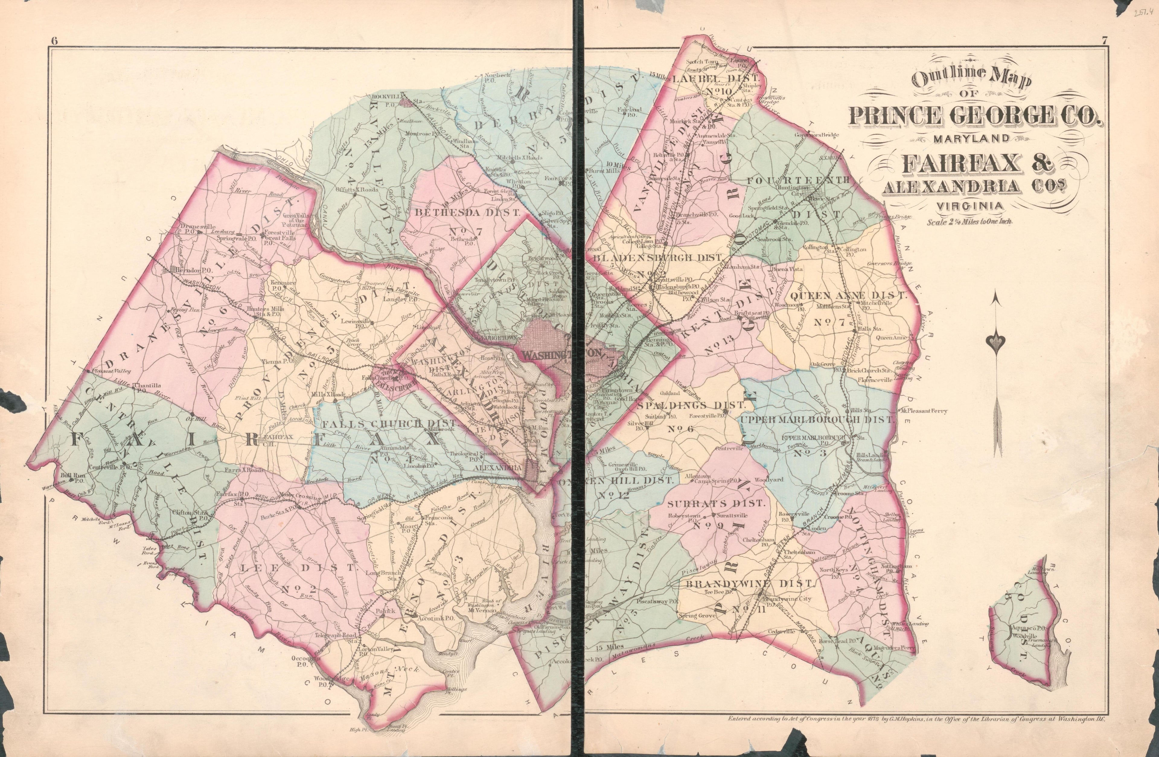 This old map of District of Columbia, Fairfax County, Maryland, Prince Georges County, , Virginia, Washington, Washington Metropolitan Area was created by Hopkins, Griffith Morgan in 1878