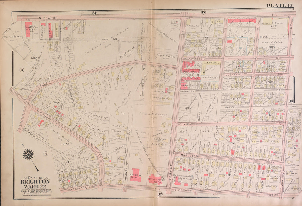 Part of Brighton, Wards 21 and 22 - Plate 13 from Atlas of the City of Boston, Brighton : from Actual Surveys and Official Plans 1925 by Relic Map Company