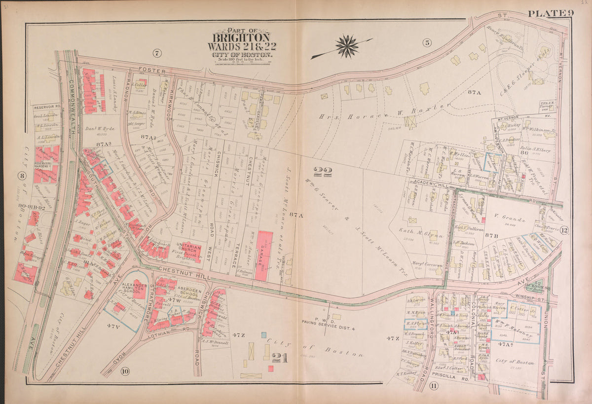 Part of Brighton, Wards 21 and 22 - Plate 9 from Atlas of the City of Boston, Brighton : from Actual Surveys and Official Plans 1925 by Relic Map Company