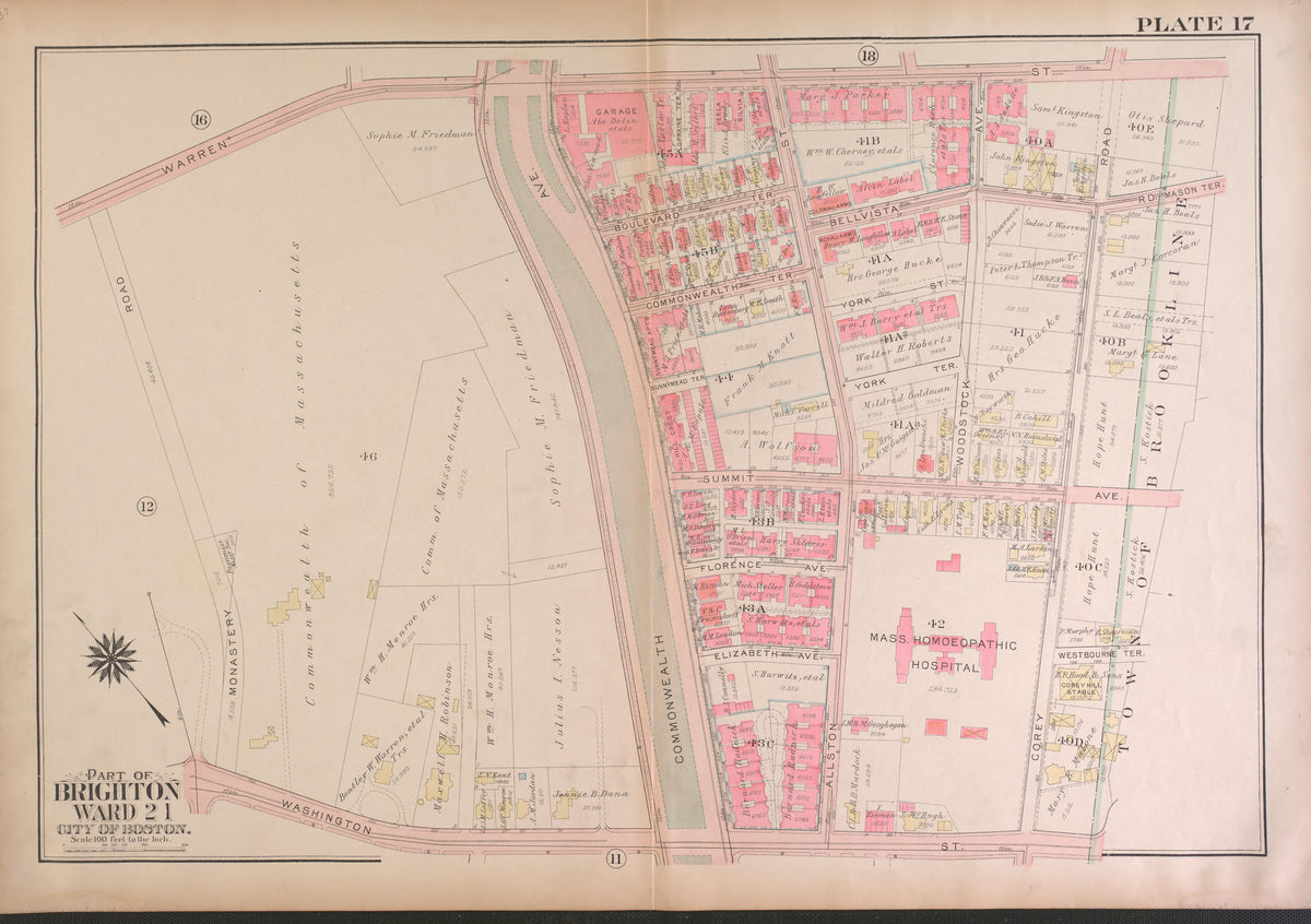 Part of Brighton, Ward 21 - Plate 17 from Atlas of the City of Boston, Brighton : from Actual Surveys and Official Plans 1925 by Relic Map Company