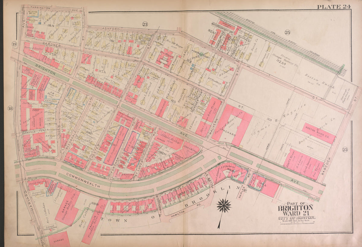 Part of Brighton, Wards 21 and 22 - Plate 24 from Atlas of the City of Boston, Brighton : from Actual Surveys and Official Plans 1925 by Relic Map Company