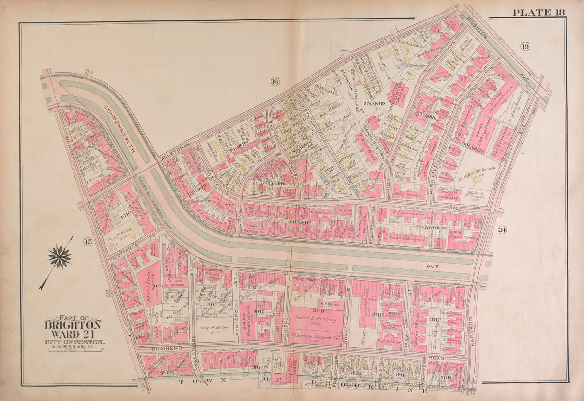 Part of Brighton, Ward 21 - Plate 18 from Atlas of the City of Boston, Brighton : from Actual Surveys and Official Plans 1925 by Relic Map Company