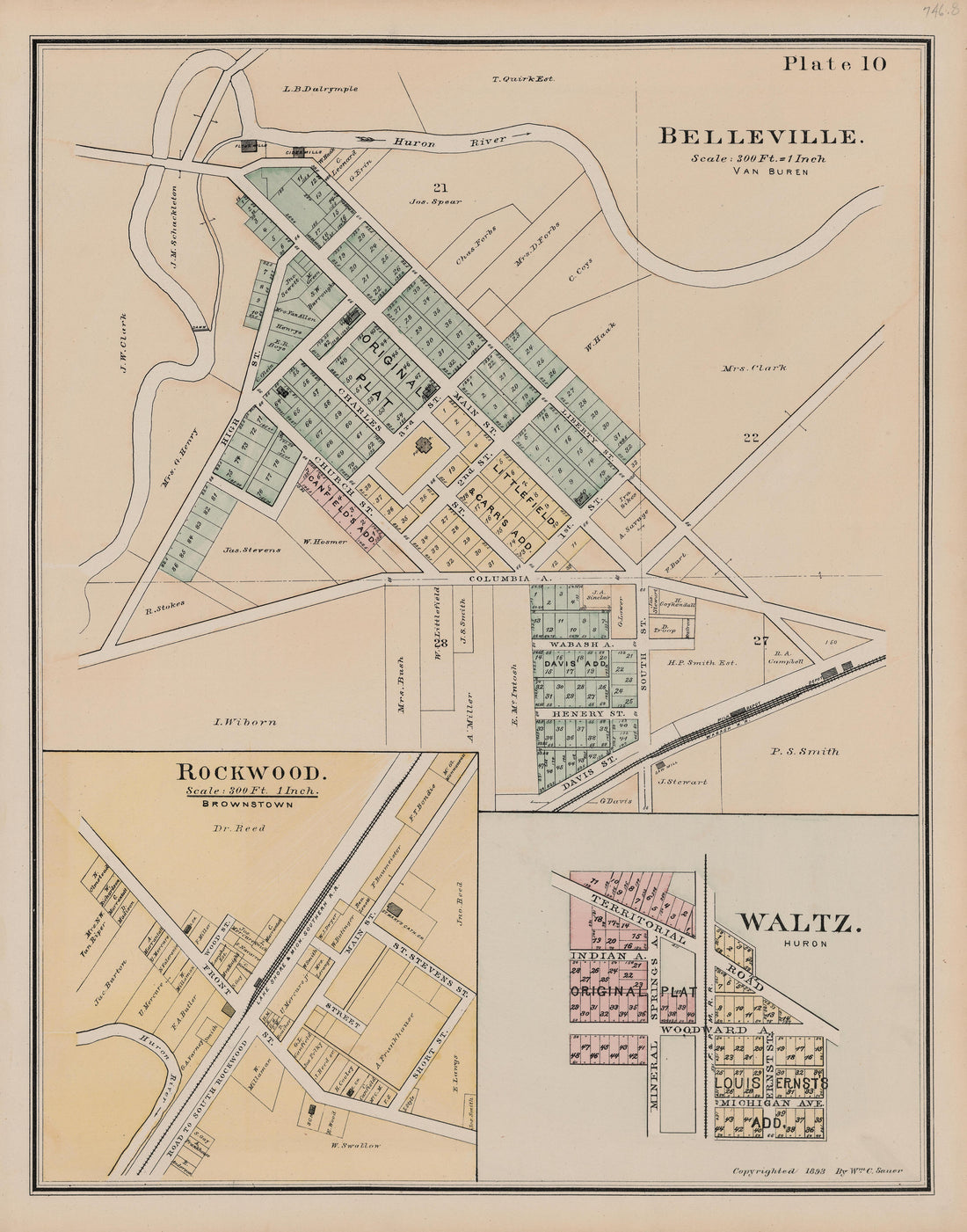 This old map of Michigan, , Wayne County was created by Sauer, Wm. C. in 1893
