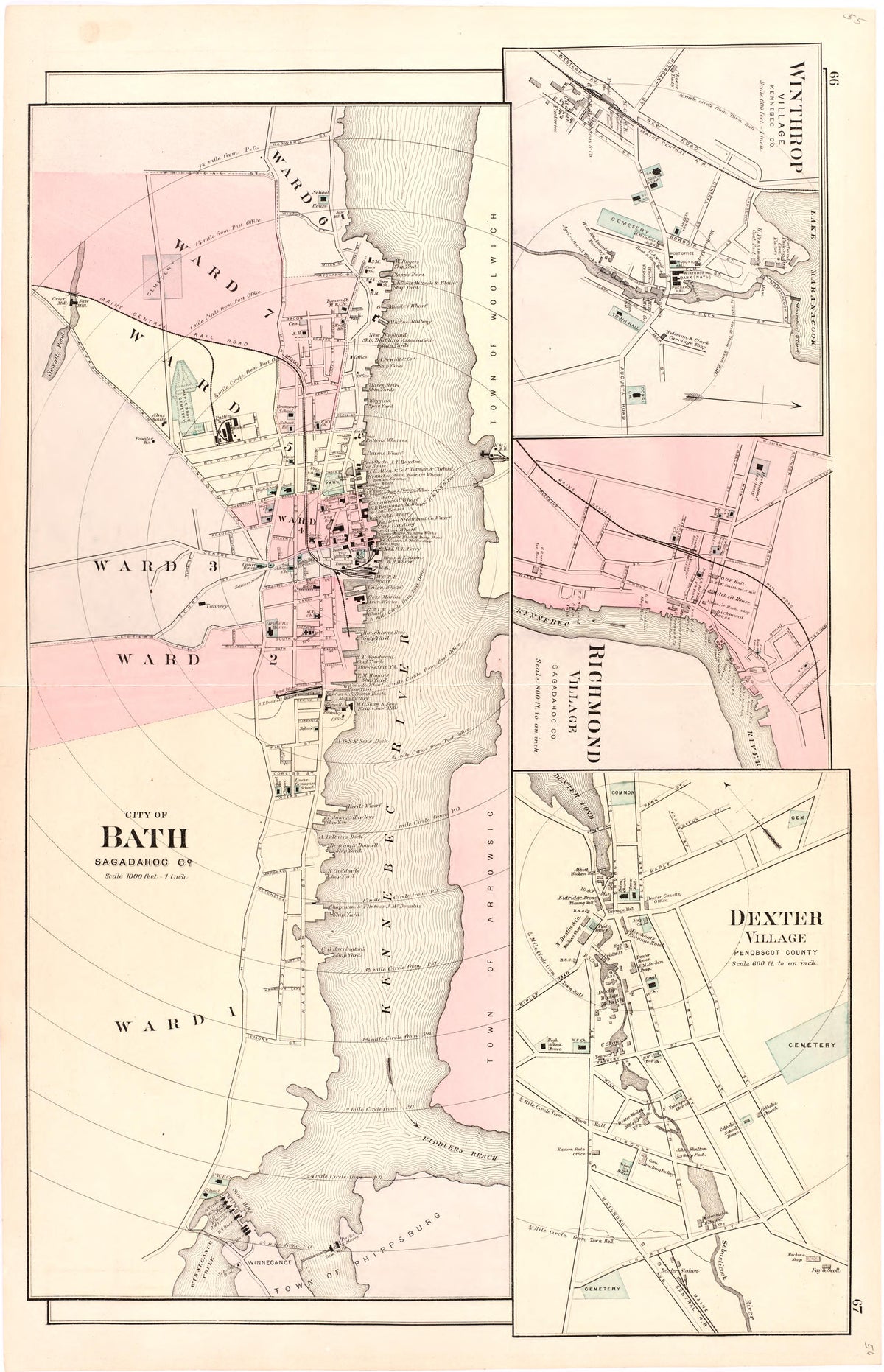 City of Bath; Winthrop Village; Richmond Village; Dexter Village from Colby&