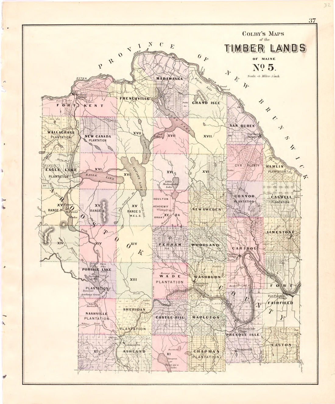 This old map of Maine, was created by Bourquin, F. (Frederick)|Bracher, Wm. (William)|Colby & Stuart|George N. Colby & Co in 1887