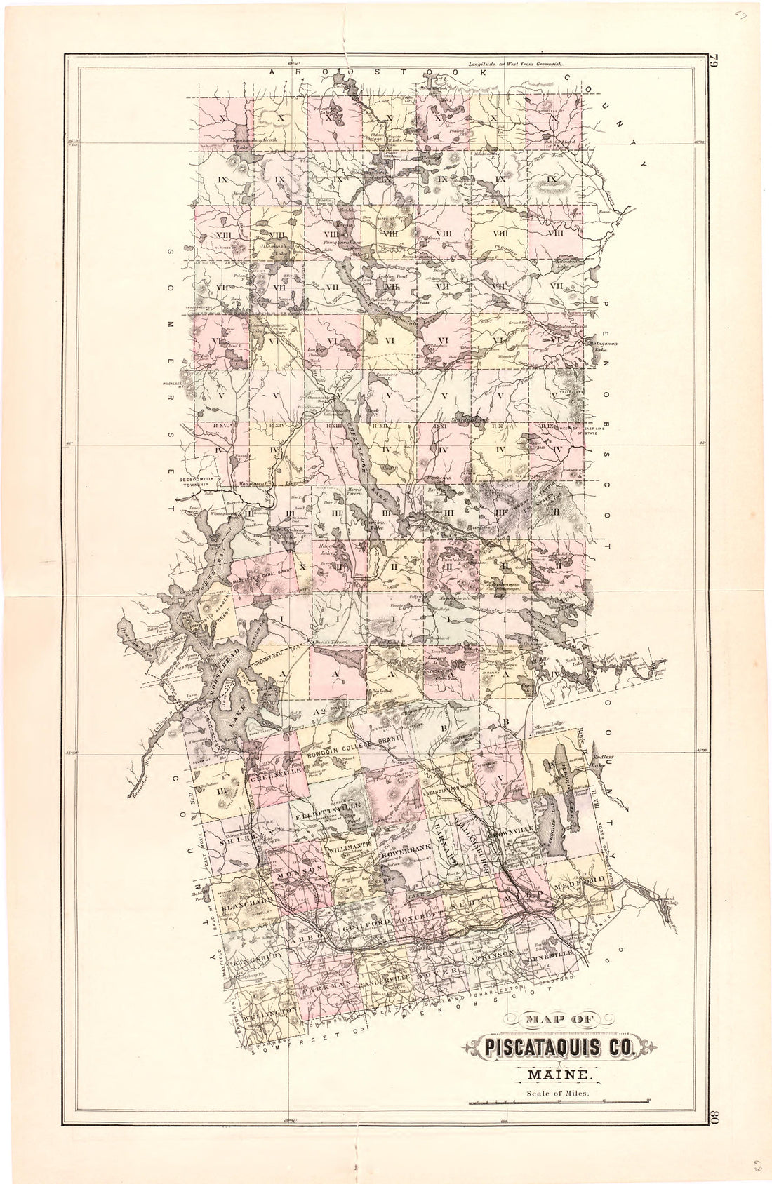 This old map of Maine, was created by Bourquin, F. (Frederick)|Bracher, Wm. (William)|Colby & Stuart|George N. Colby & Co in 1887