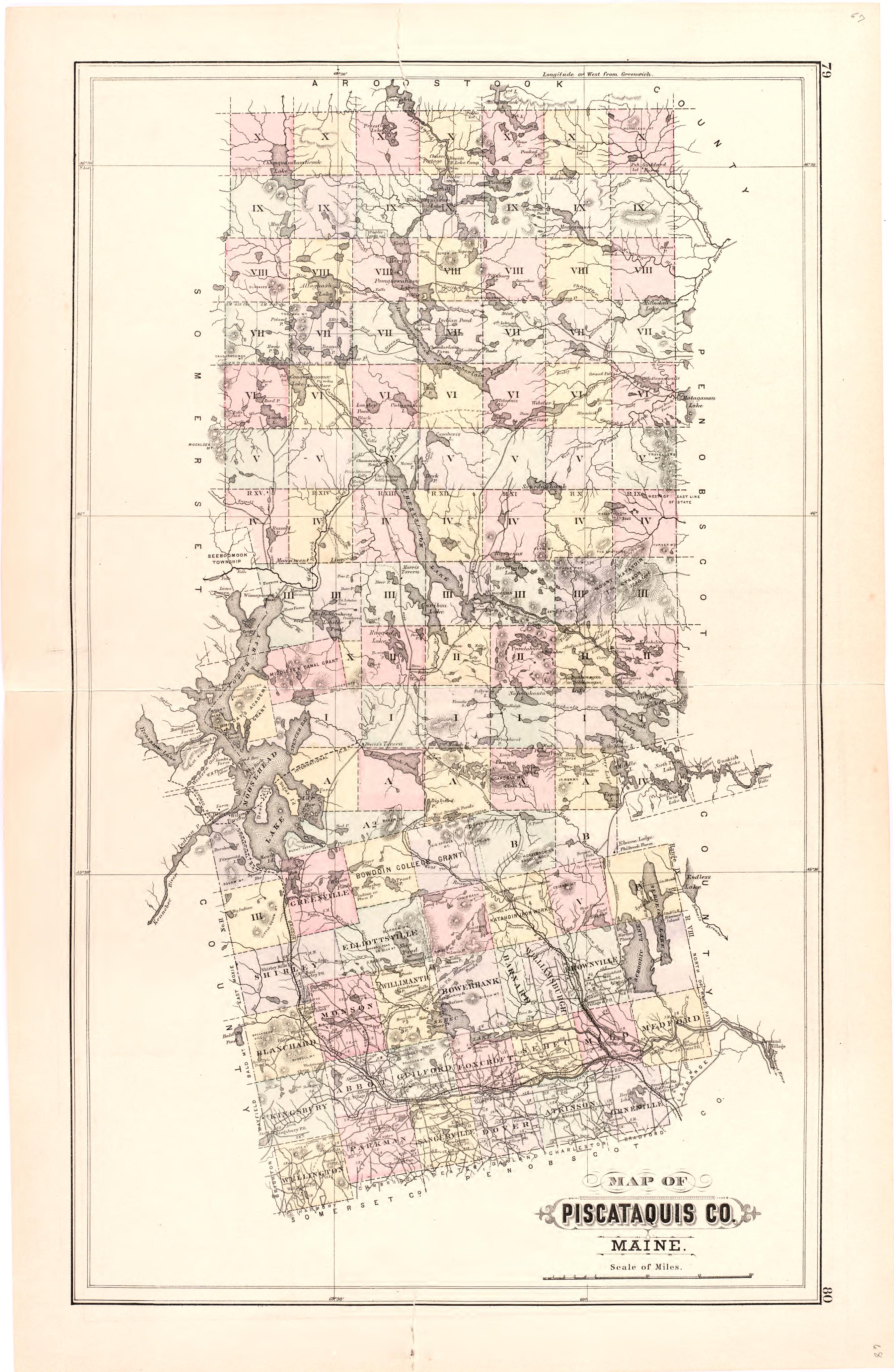 This old map of Maine, was created by Bourquin, F. (Frederick)|Bracher, Wm. (William)|Colby & Stuart|George N. Colby & Co in 1887