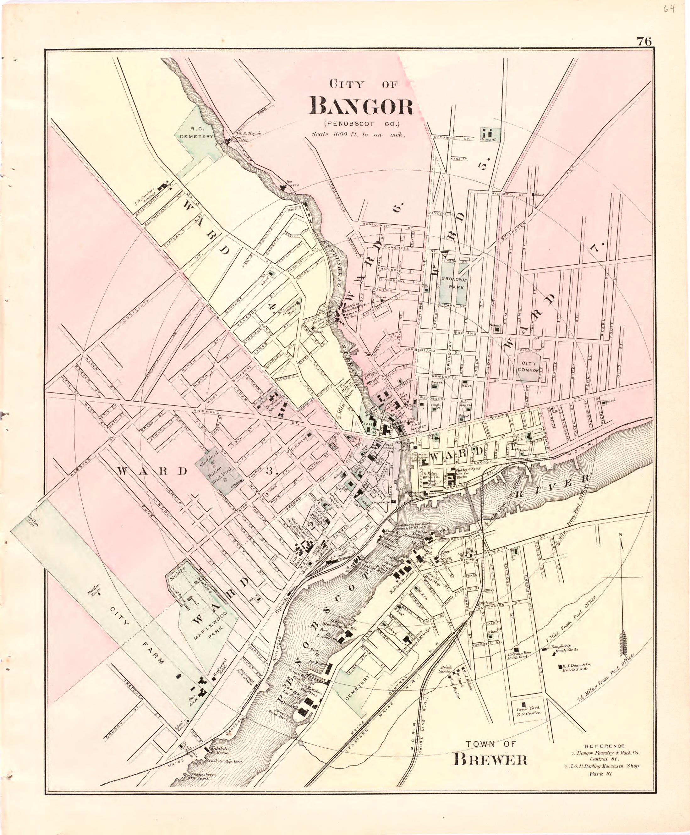 This old map of Maine, was created by Bourquin, F. (Frederick)|Bracher, Wm. (William)|Colby & Stuart|George N. Colby & Co in 1887