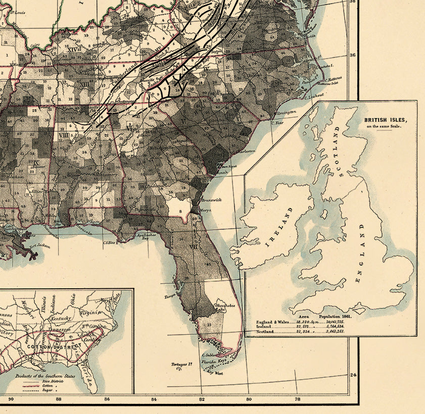 Map Showing the Distribution of Slaves In the Southern States 1860