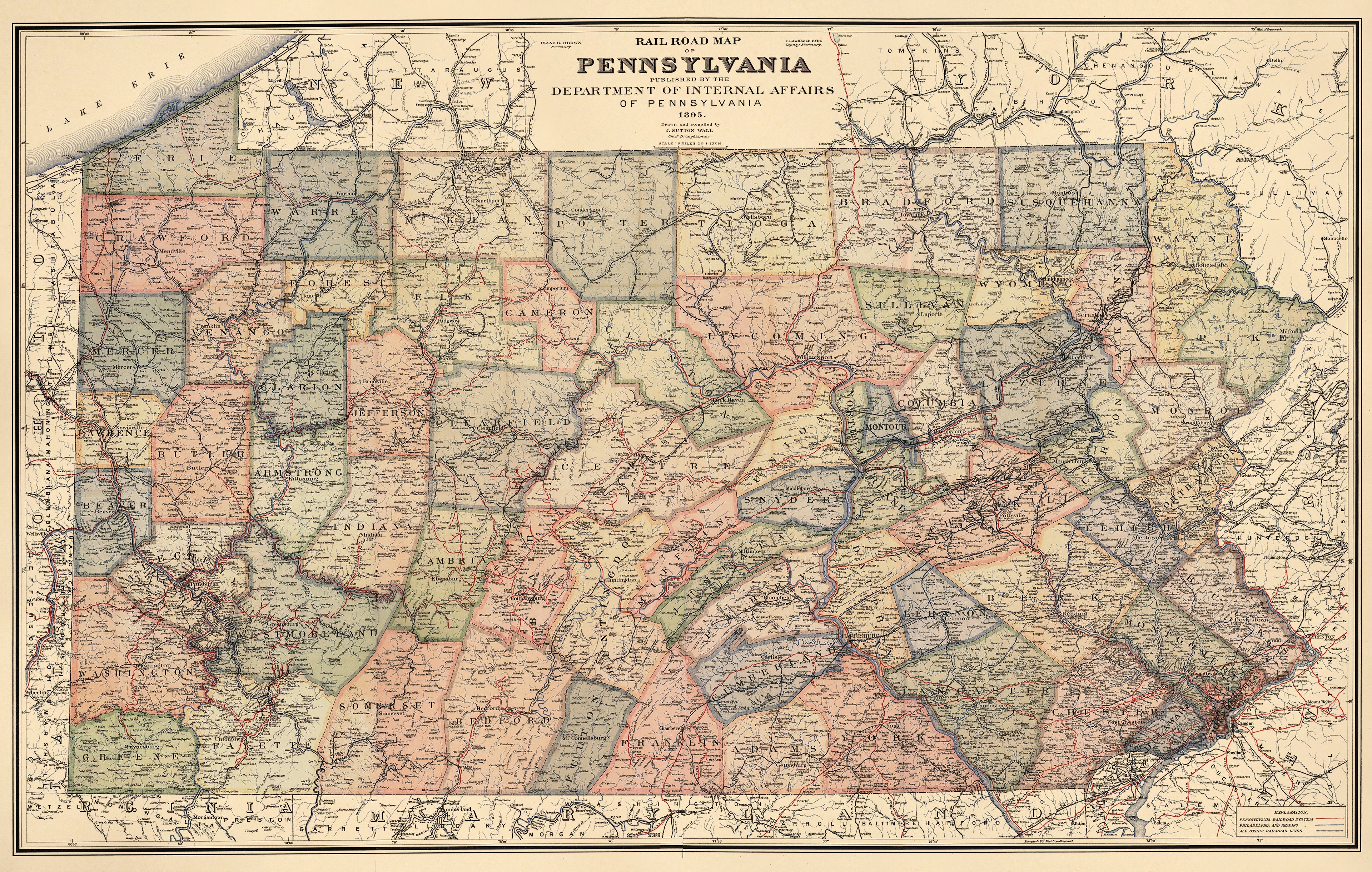 Rail Road Map of Pennsylvania Published by the Department of Internal Affairs of Pennsylvania, 1895