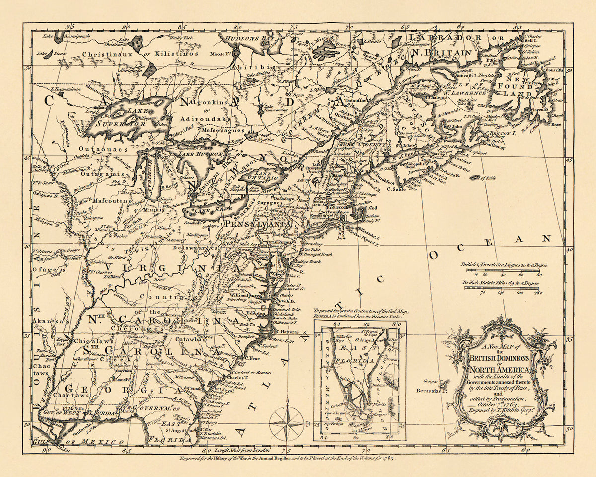 A New Map of the British Dominions In North America; With the Limits of the Governments Annexed Thereto by the Late Treaty of Peace, and Settled by Proclamation, October 7th 1763 by Relic Map Company