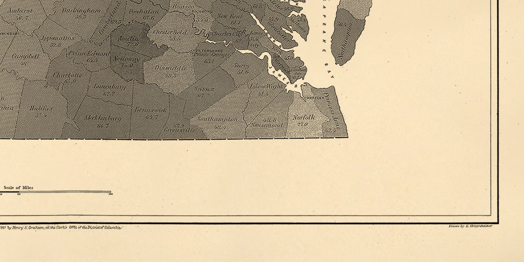 Map of Virginia : Showing the Distribution of Its Slave Population from the Census of 1860 1861
