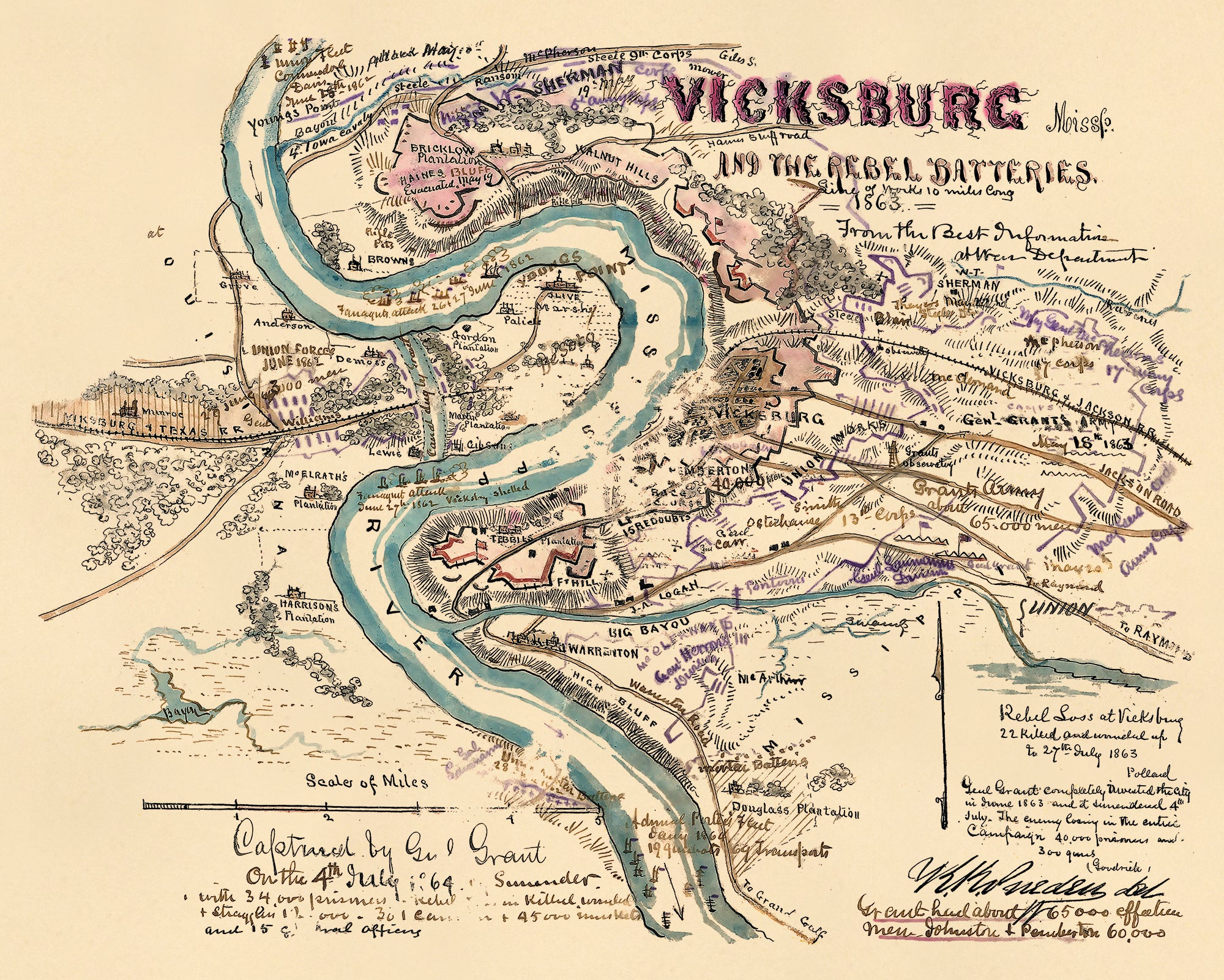 Vicksburg Missp. and the Rebel Batteries 1863