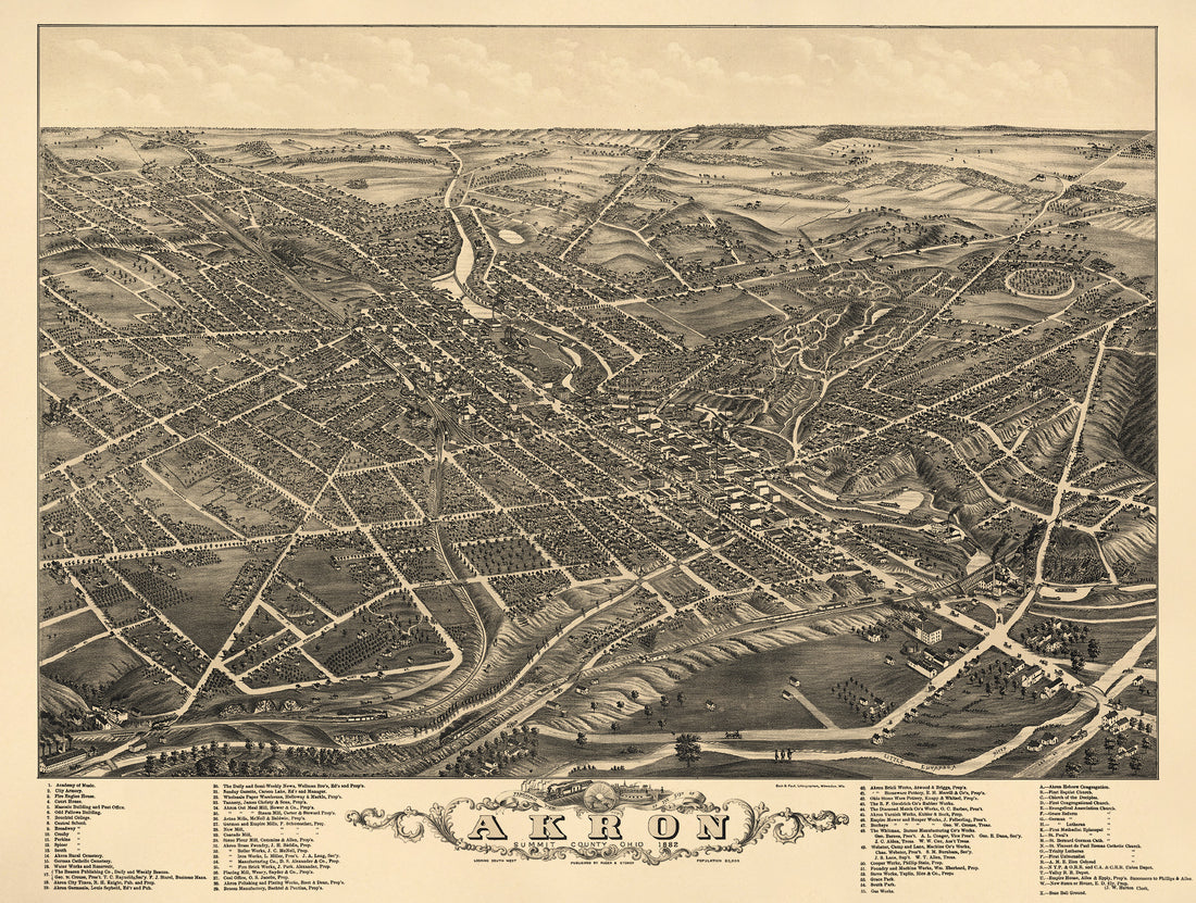 Panoramic View of the City of Akron, Summit County, Ohio 1882