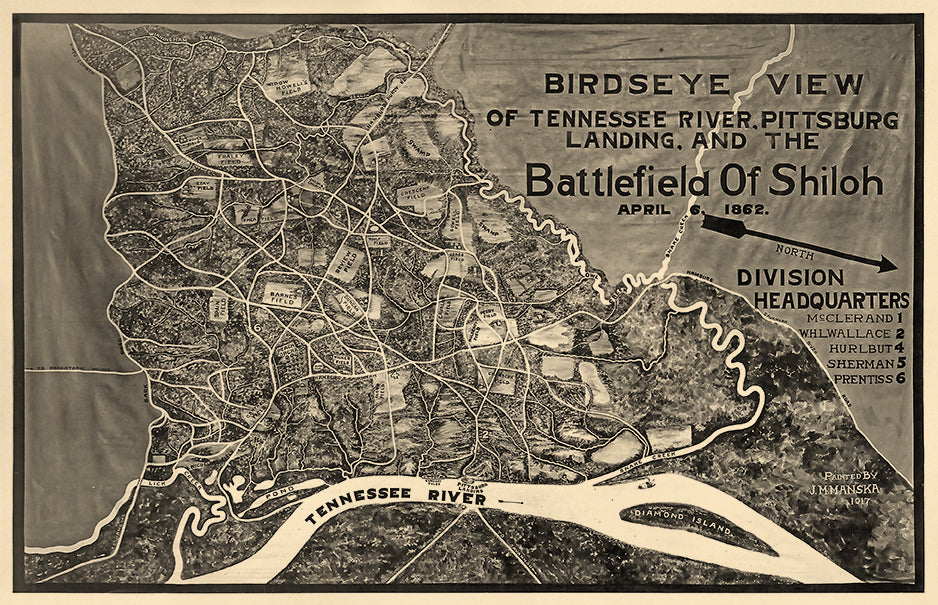Birdseye View of Tennessee River, Pittsburg Landing, and the Battlefield of Shiloh, April 6, 1862 1917 by Relic Map Company