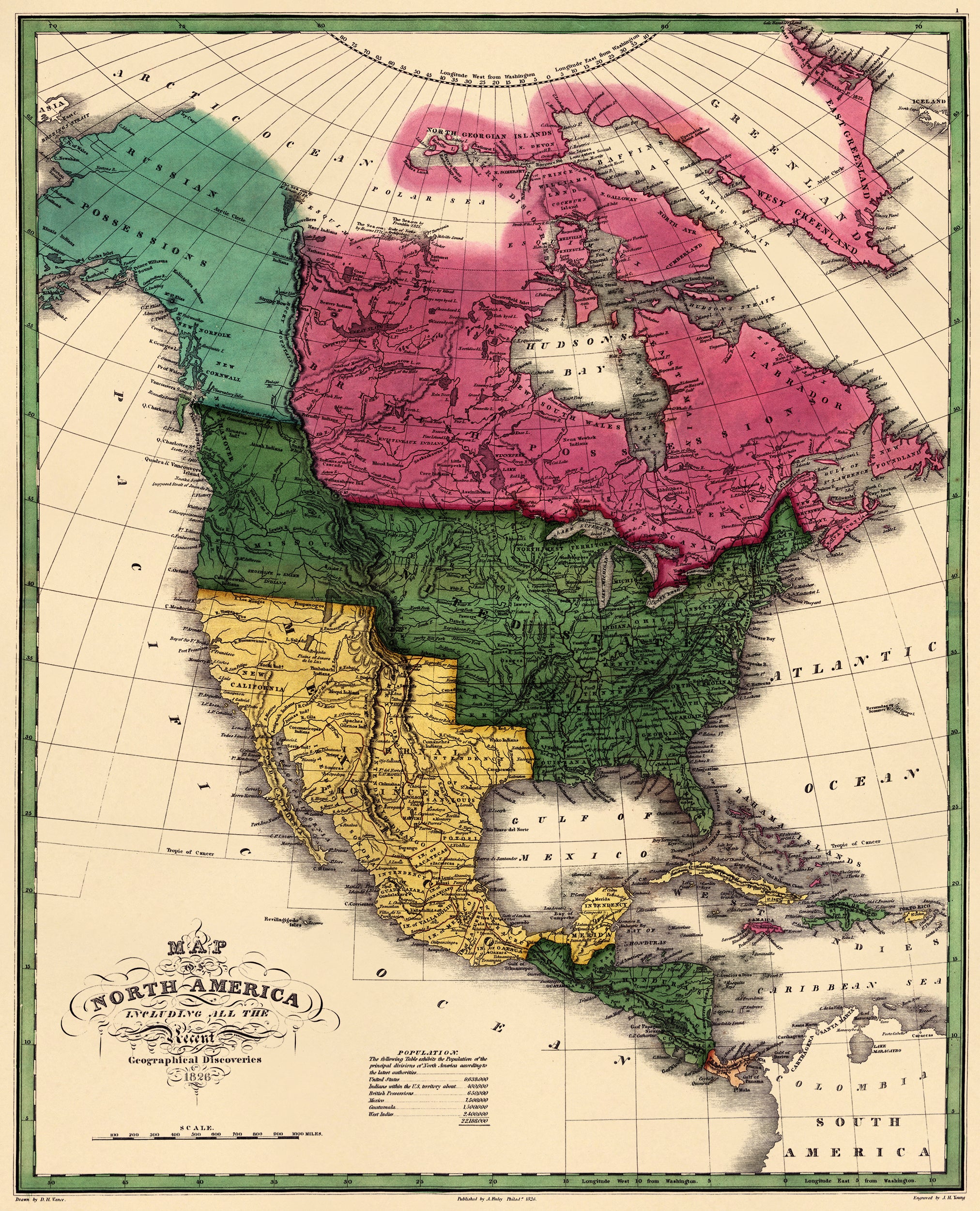 Map of North America Including All the Recent Geographical Discoveries 1826