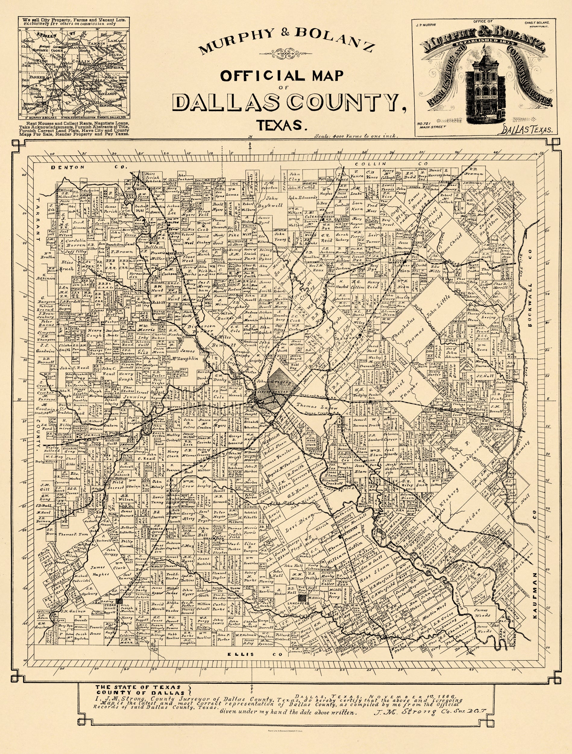 Official Map of Dallas County, Texas (Murphy & Bolanz Official Map of Dallas County, Texas) 1886