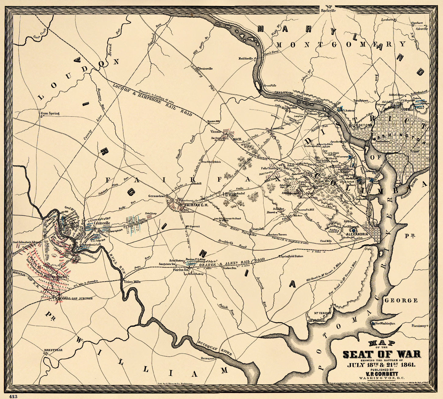 Map of the Seat of War Showing the Battles of July 18th & 21st 1861