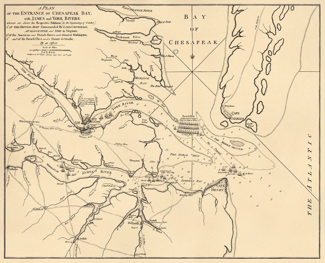 A Plan of the Entrance of Chesapeak Bay, With James and York Rivers; Wherein Are Shewn the Respective Positions (in the Beginning of October) 1.⁰ of the British Army Commanded by Lord Cornwallis at Gloucester and York In Virginia; 2.⁰ of the Ameri...