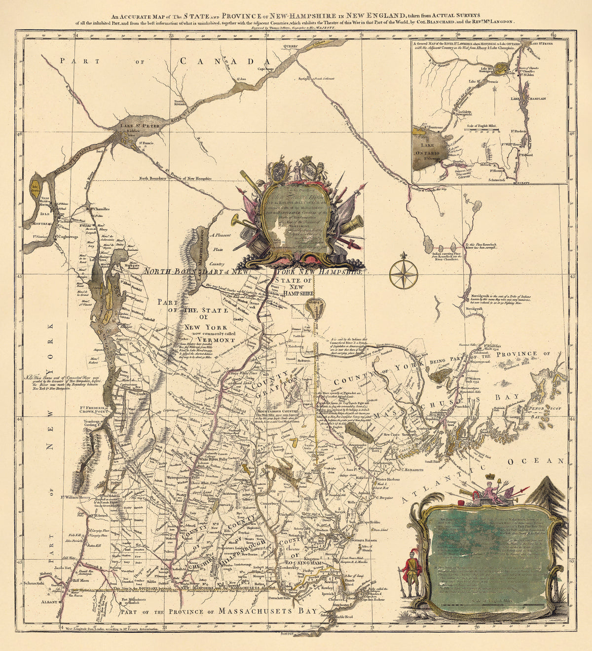 Hampshire In New England, Taken from Actual Surveys of All the Inhabited Part, and from the Best Information of What Is Uninhabited, Together With the Adjacent Countries, Which Exhibits the Theatre of This War In That Part of the World 1784