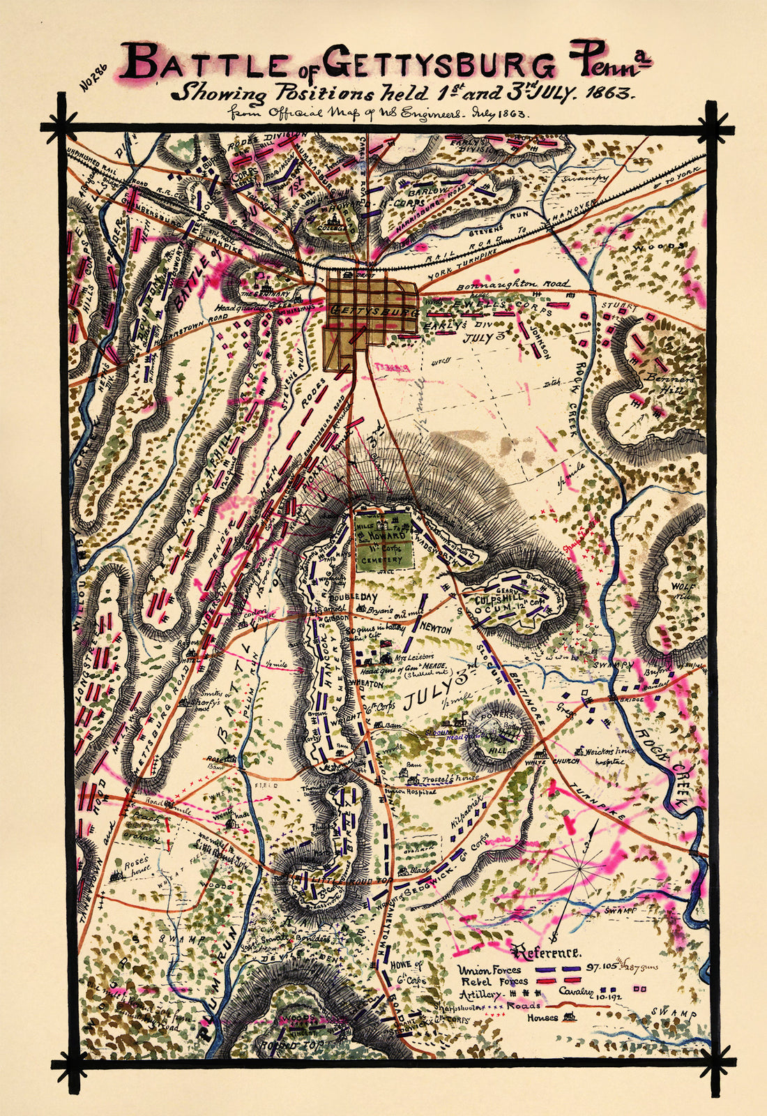 Battle of Gettysburg, Penna. Showing Positions Held 1st and 3rd July 1863 1862