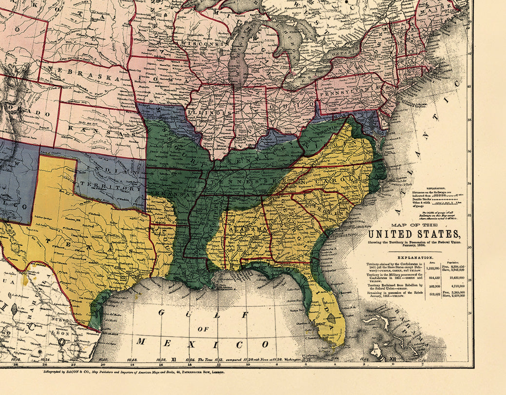 Map of the United States, Showing the Territory In Possession of the Federal Union, January, 1864