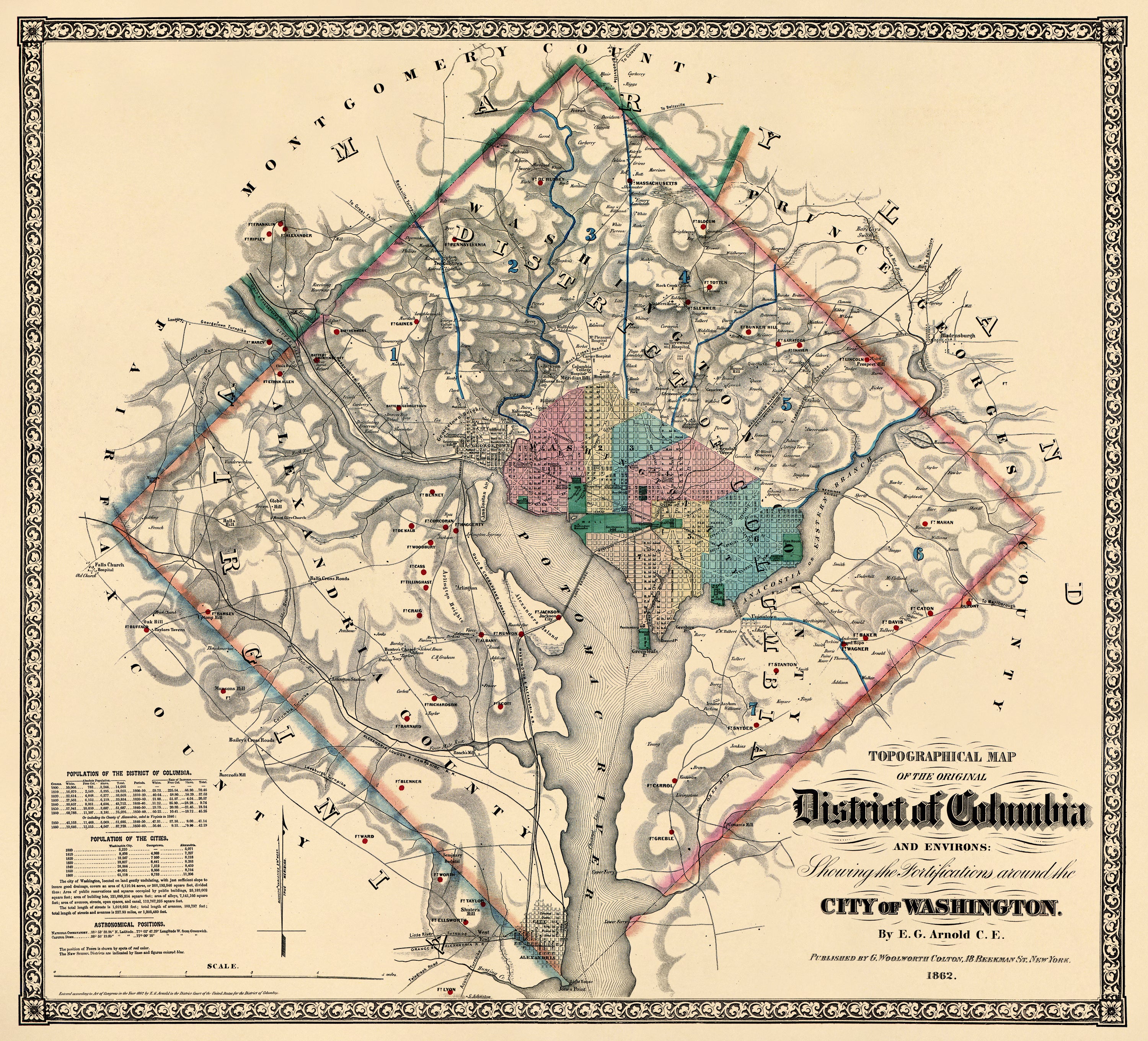 Topographical Map of the Original District of Columbia and Environs Showing the Fortifications Around the City of Washington 1862