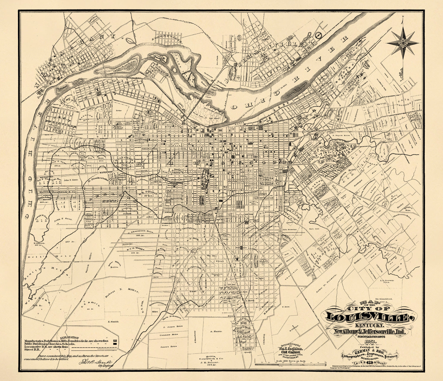 Map of the City of Louisville, Kentucky, New Albany & Jeffersonville, Indiana : From Official and Other Surveys in 1873