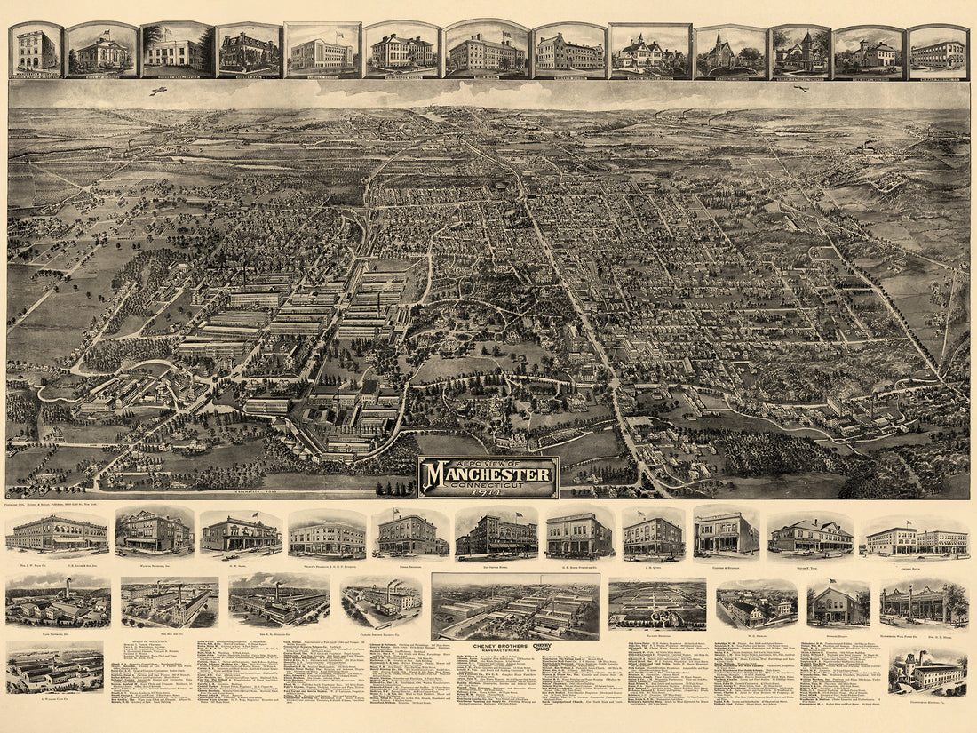 Aero View of Manchester, Connecticut 1914