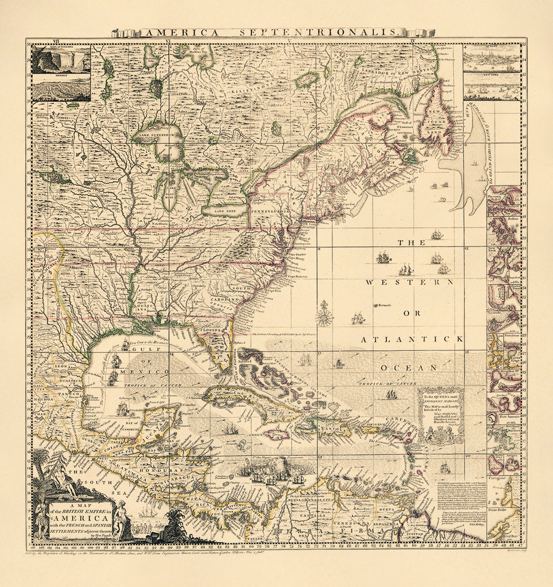 A Map of the British Empire In America With the French and Spanish Settlements Adjacent Thereto (America Septentrionalis) 1733