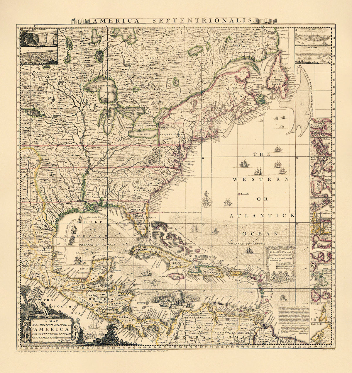 A Map of the British Empire In America With the French and Spanish Settlements Adjacent Thereto (America Septentrionalis) 1733 by Relic Map Company