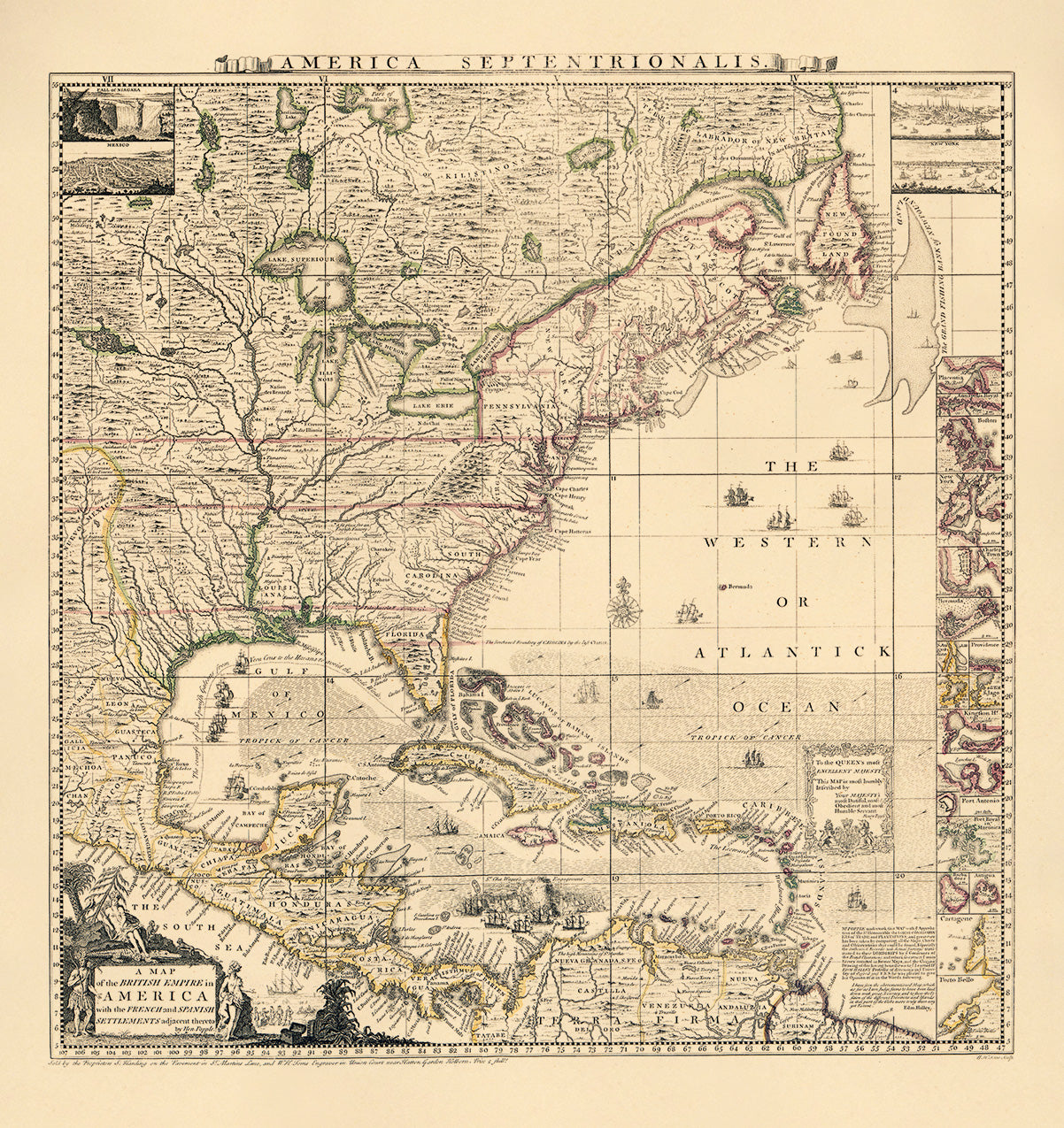 A Map of the British Empire In America With the French and Spanish Settlements Adjacent Thereto (America Septentrionalis) 1733