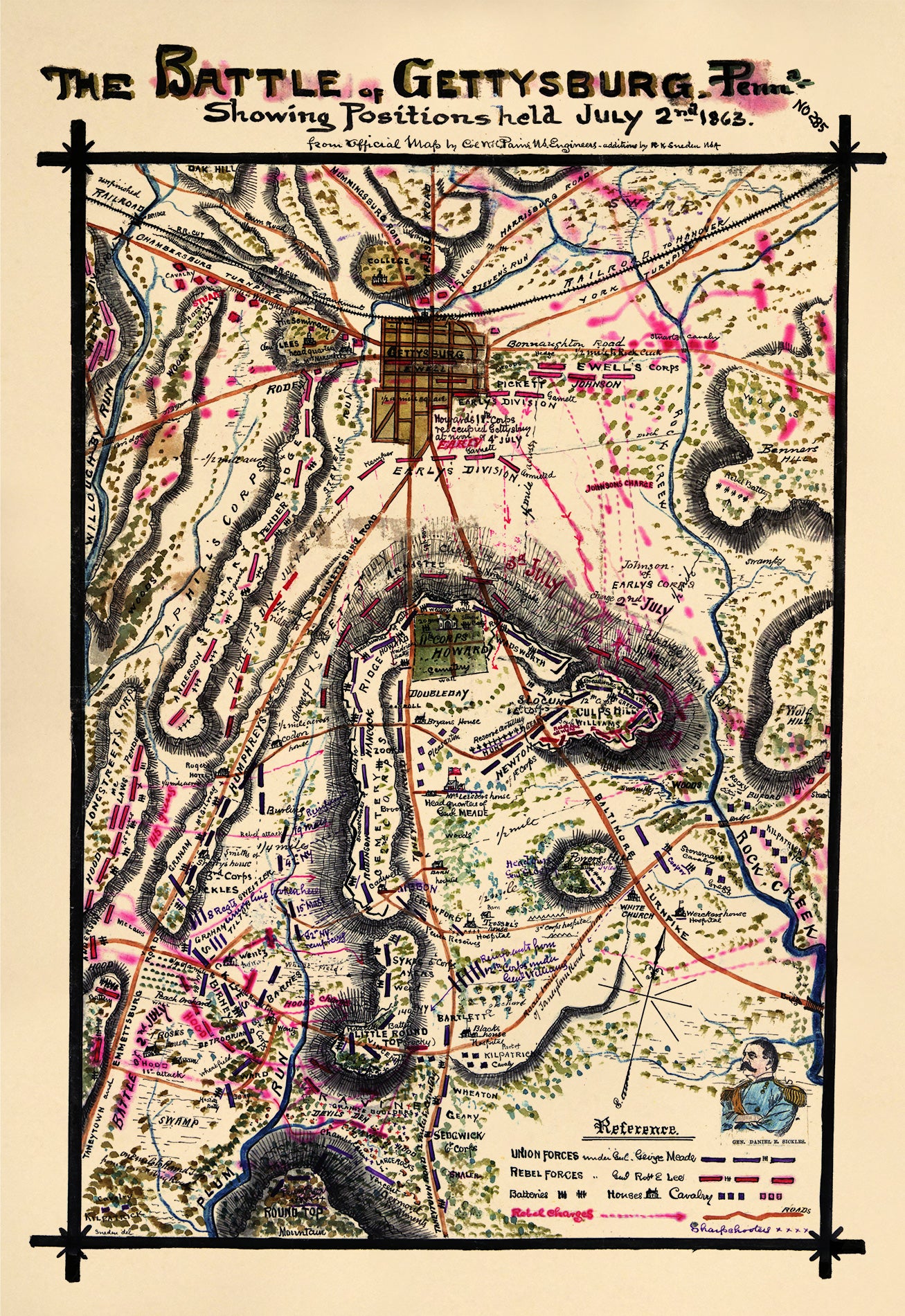 The Battle of Gettysburg Penna. Showing Positions Held July 2nd, 1863 in 07-02