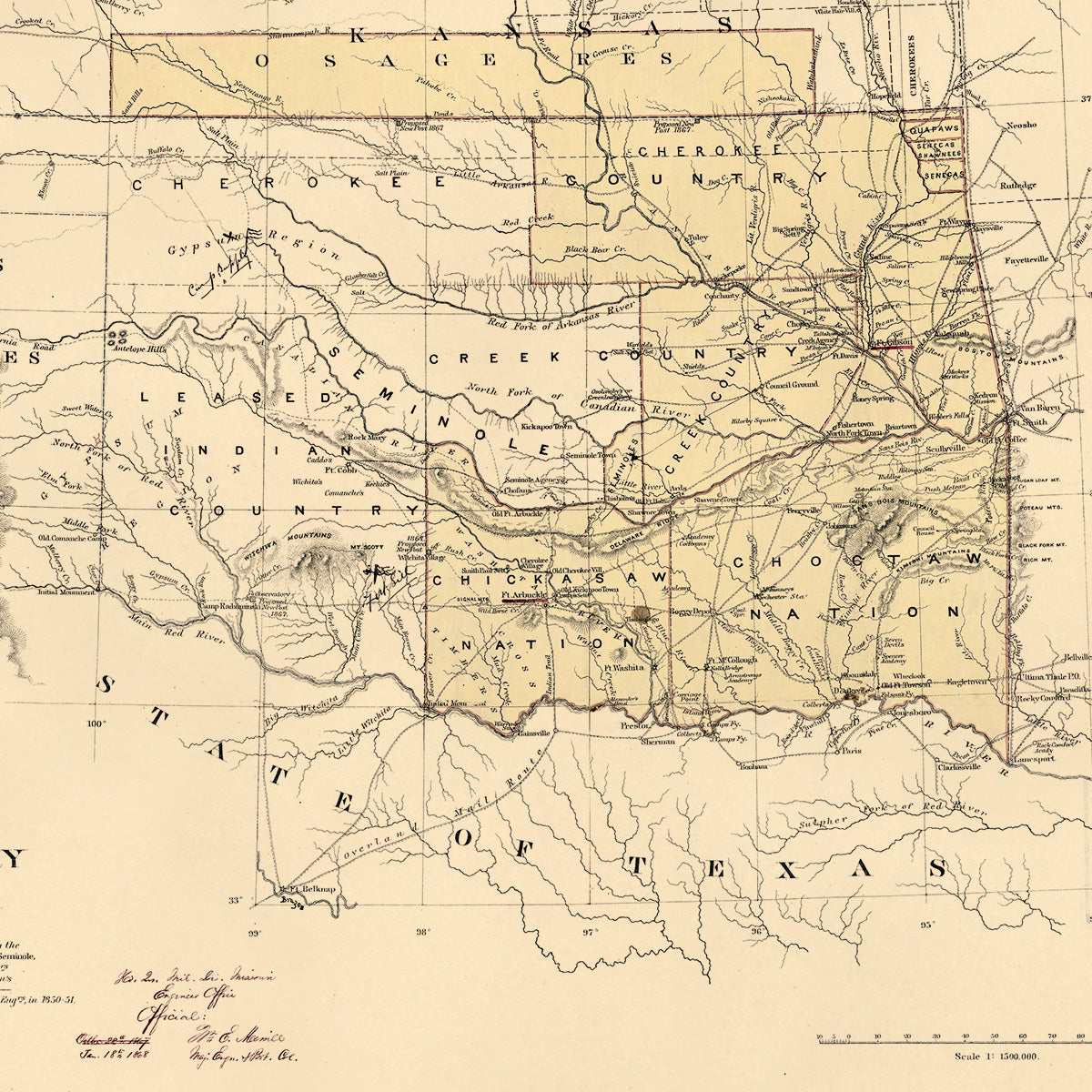 Indian Territory, With Part of the Adjoining State of Kansas 1866
