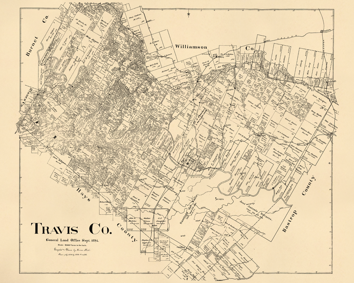 Travis County, Texas in 1894 by Relic Map Company