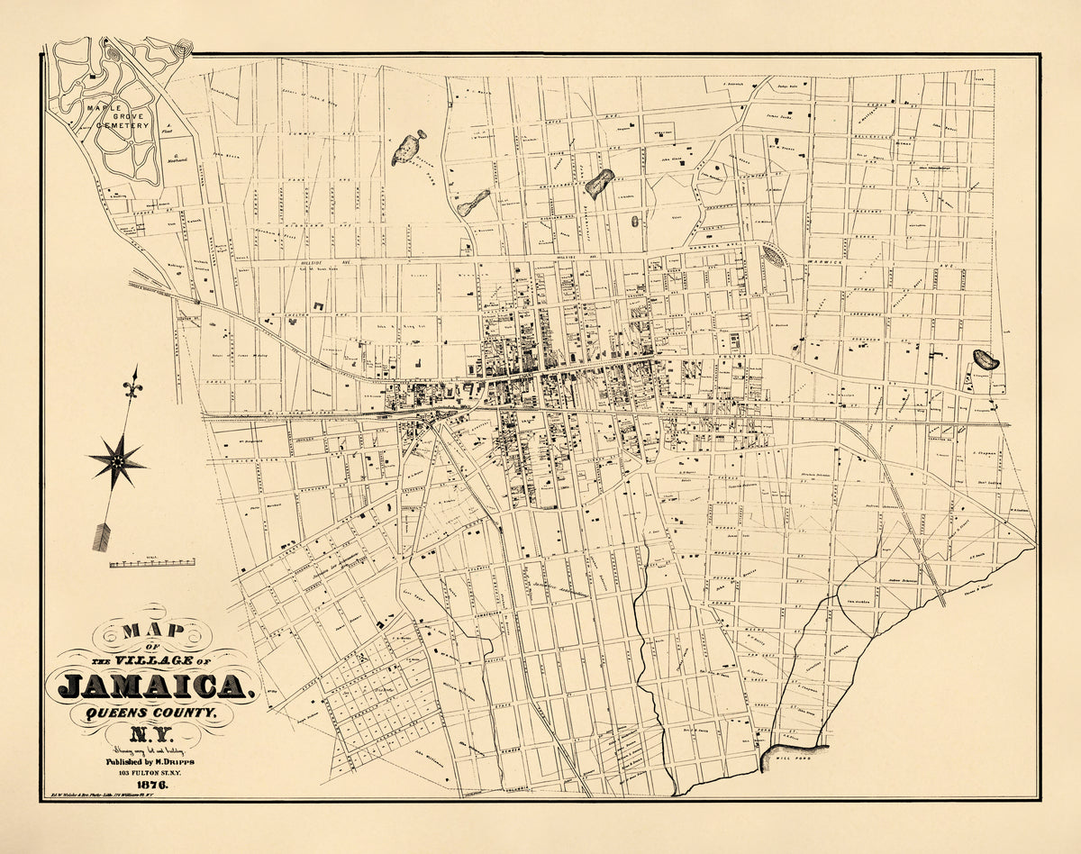Map of the Village of Jamaica, Queens County, New York : Showing Every Lot and Building 1876