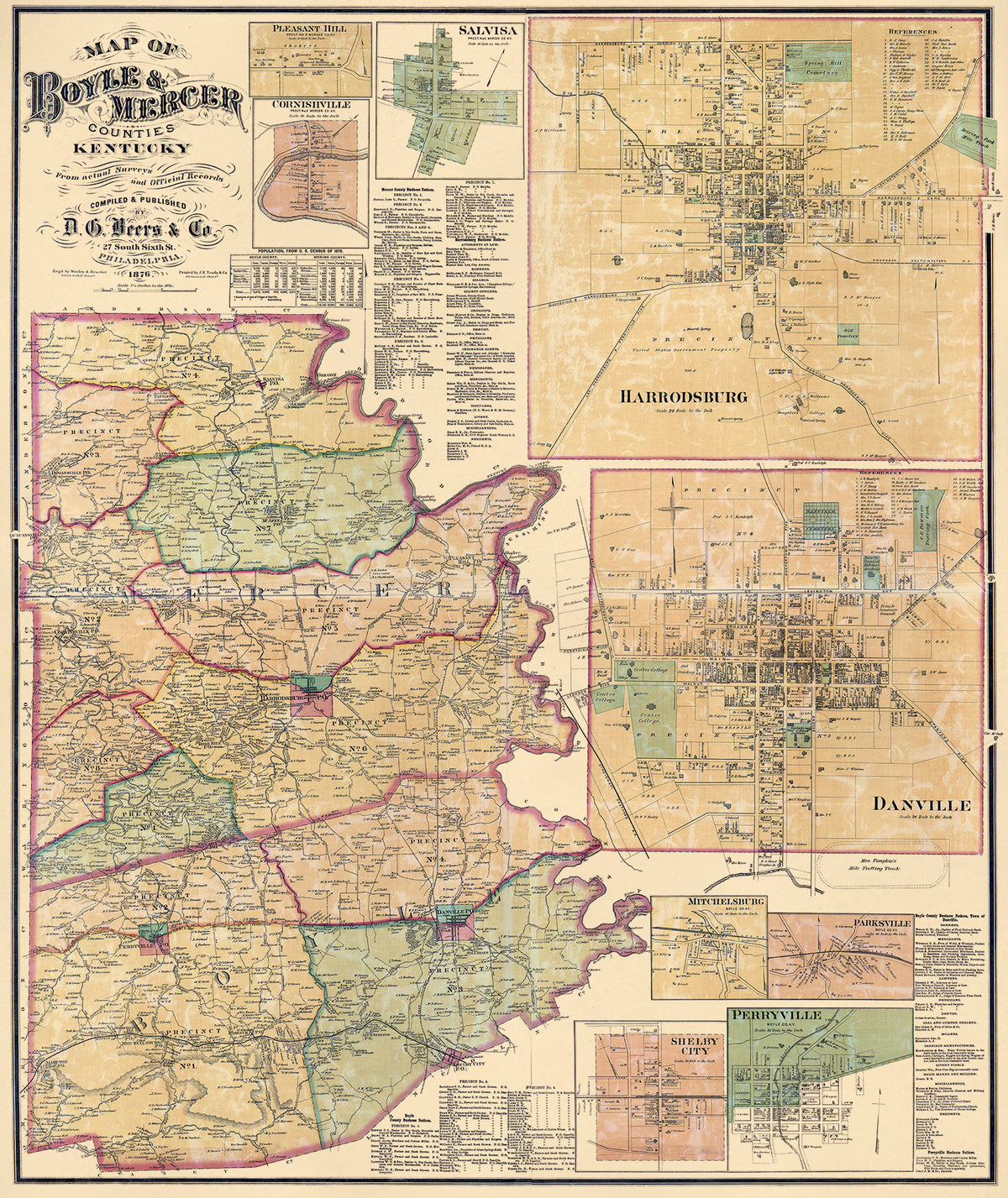 Map of Boyle & Mercer Counties, Kentucky (Map of Boyle and Mercer Counties, Kentucky) 1876 by Relic Map Company