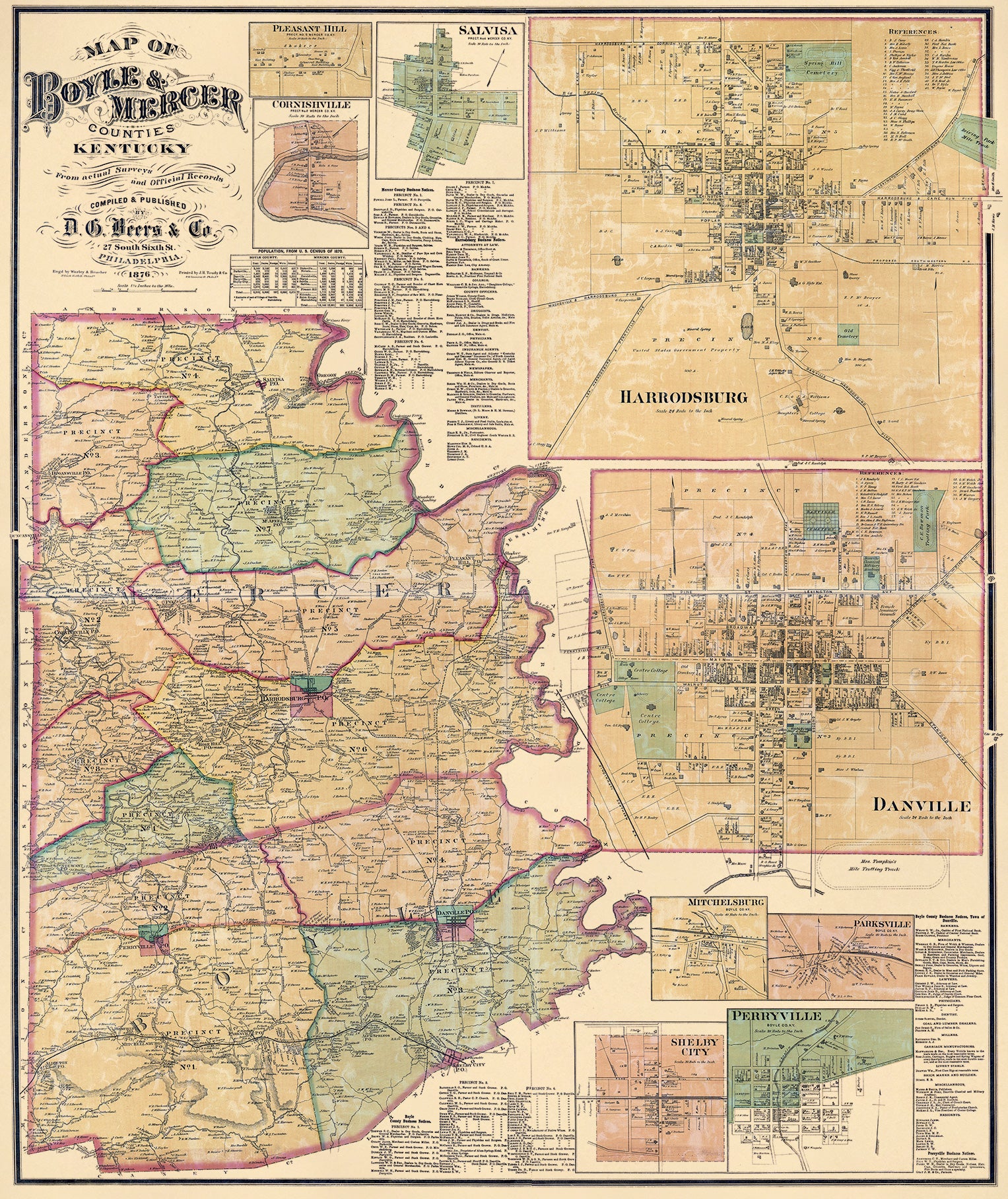 Map of Boyle & Mercer Counties, Kentucky (Map of Boyle and Mercer Counties, Kentucky) 1876