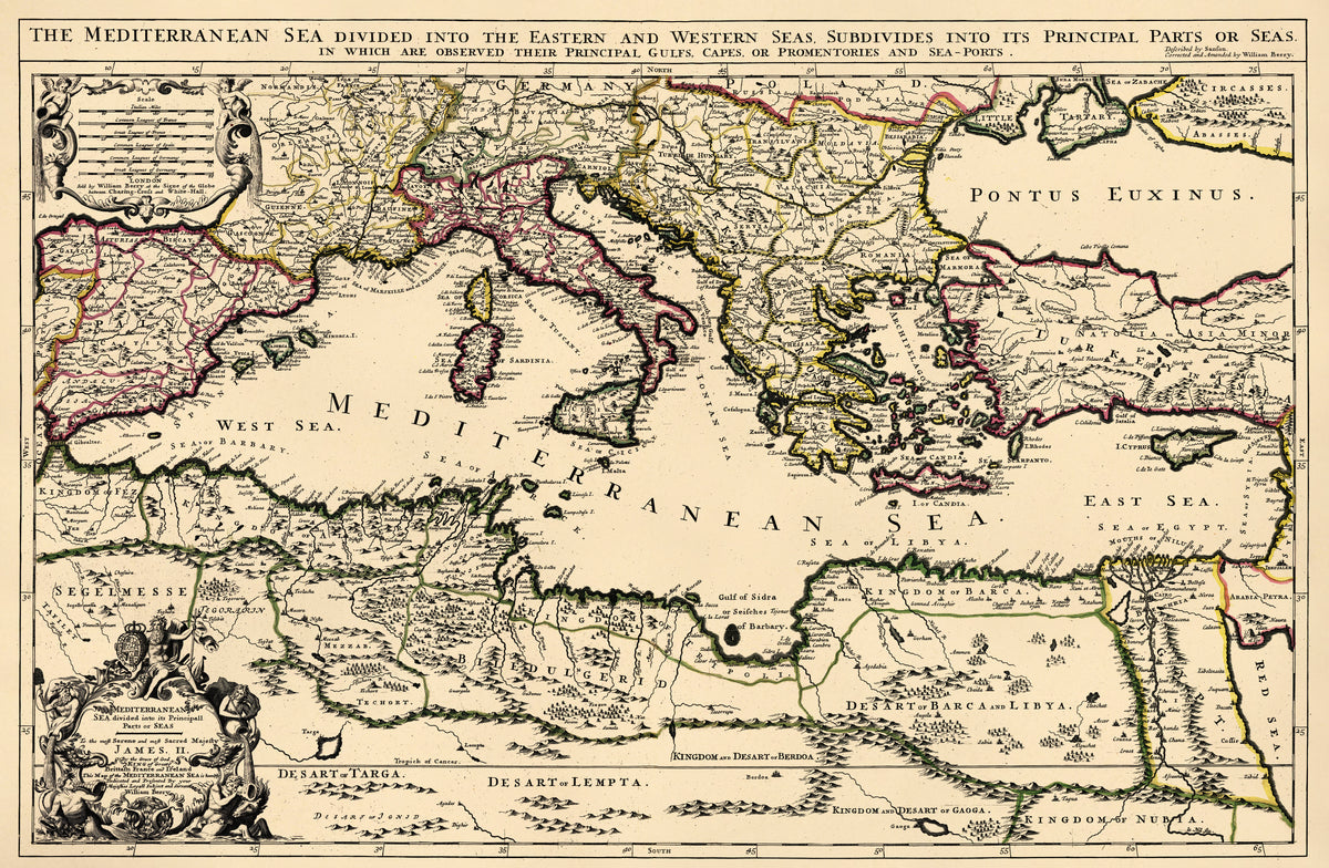 Mediterranean Sea Divided Into Its Principall Parts Or Seas 1680 by Relic Map Company