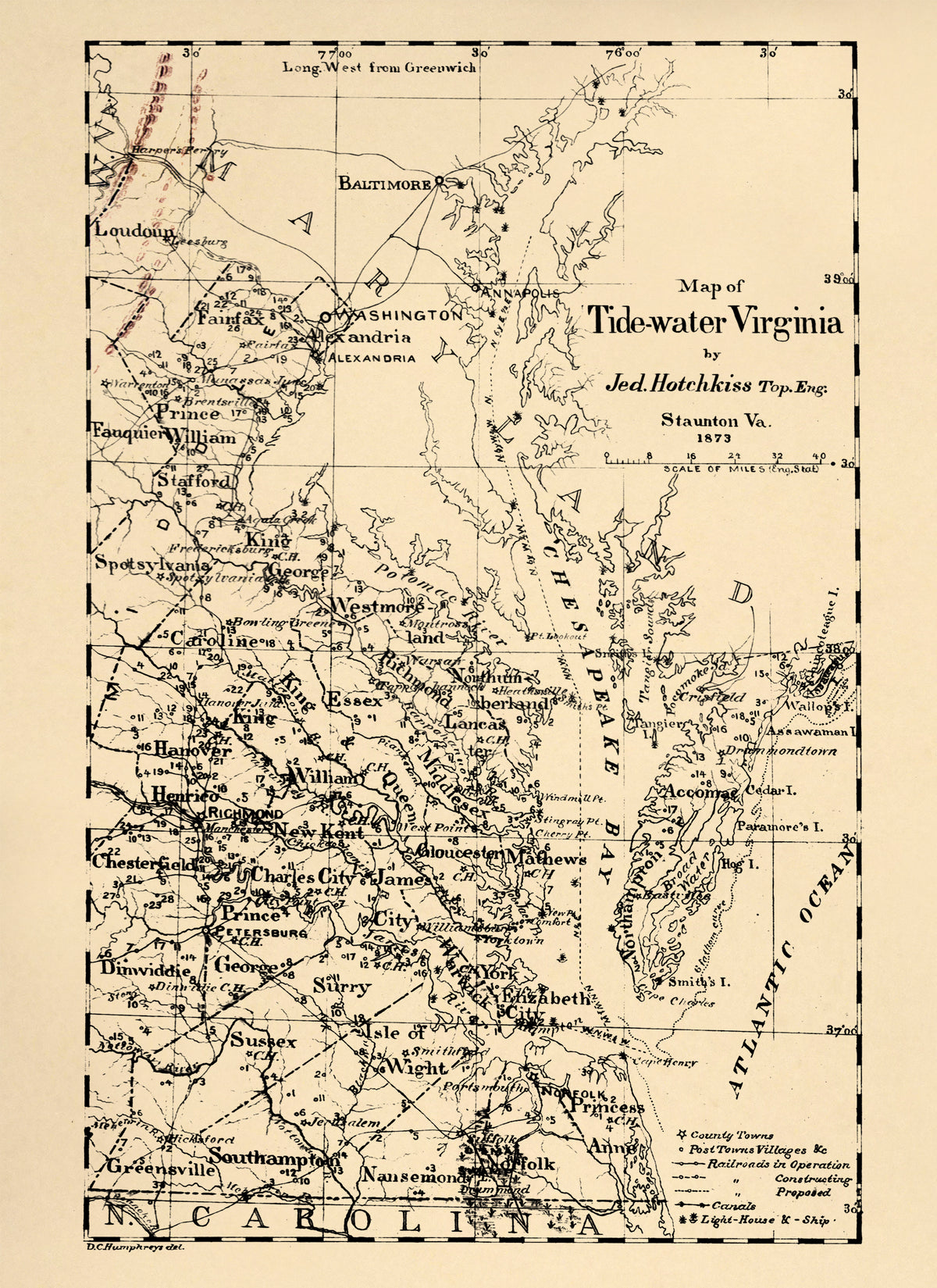 Water Virginia (Map of Tidewater Virginia) 1873