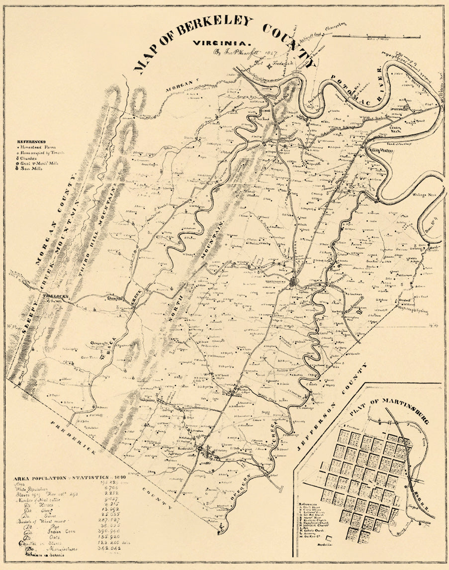 Map of Berkeley County, Virginia (Map of Berkeley, County, Virginia) 1847 by Relic Map Company