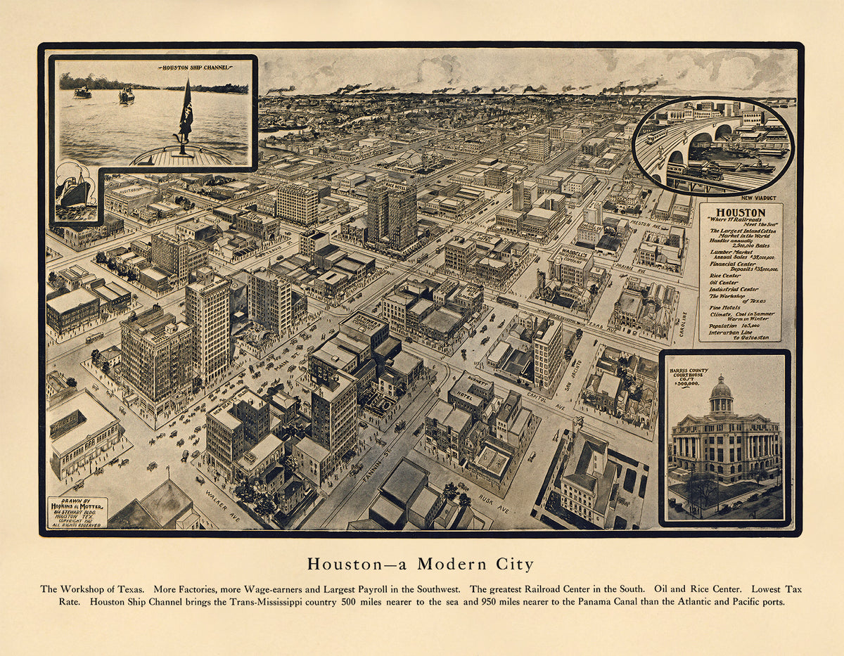 Houston, Texas, a Modern City 1912 by Relic Map Company