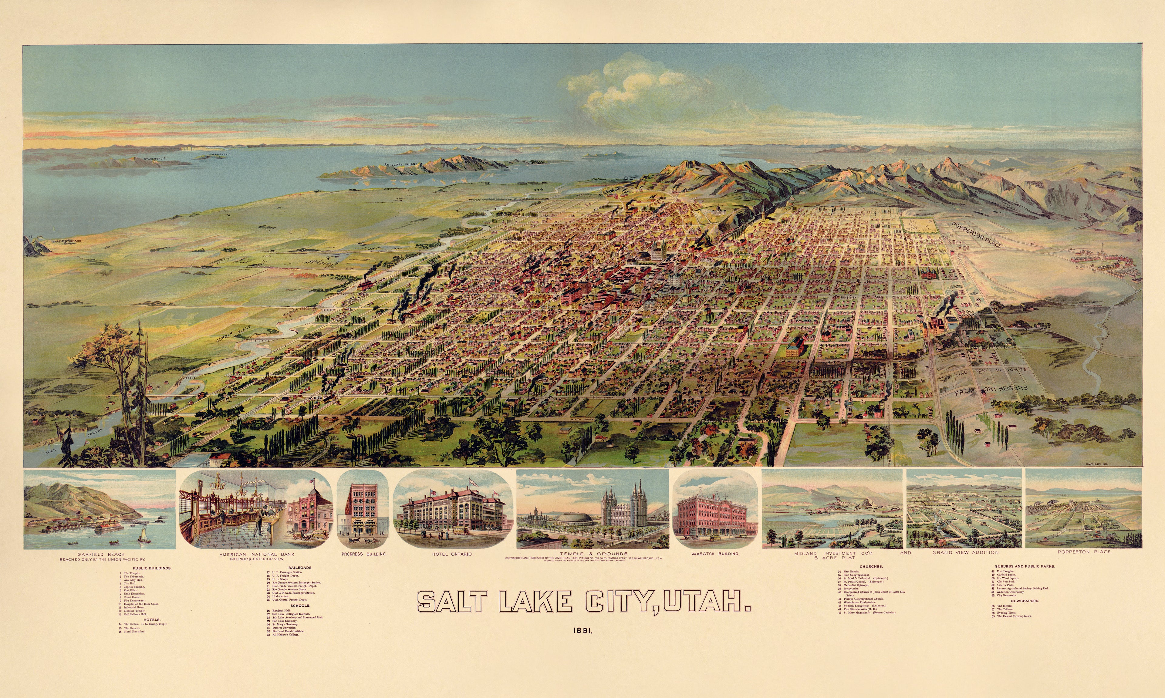 Salt Lake City, Utah 1891 by Relic Map Company