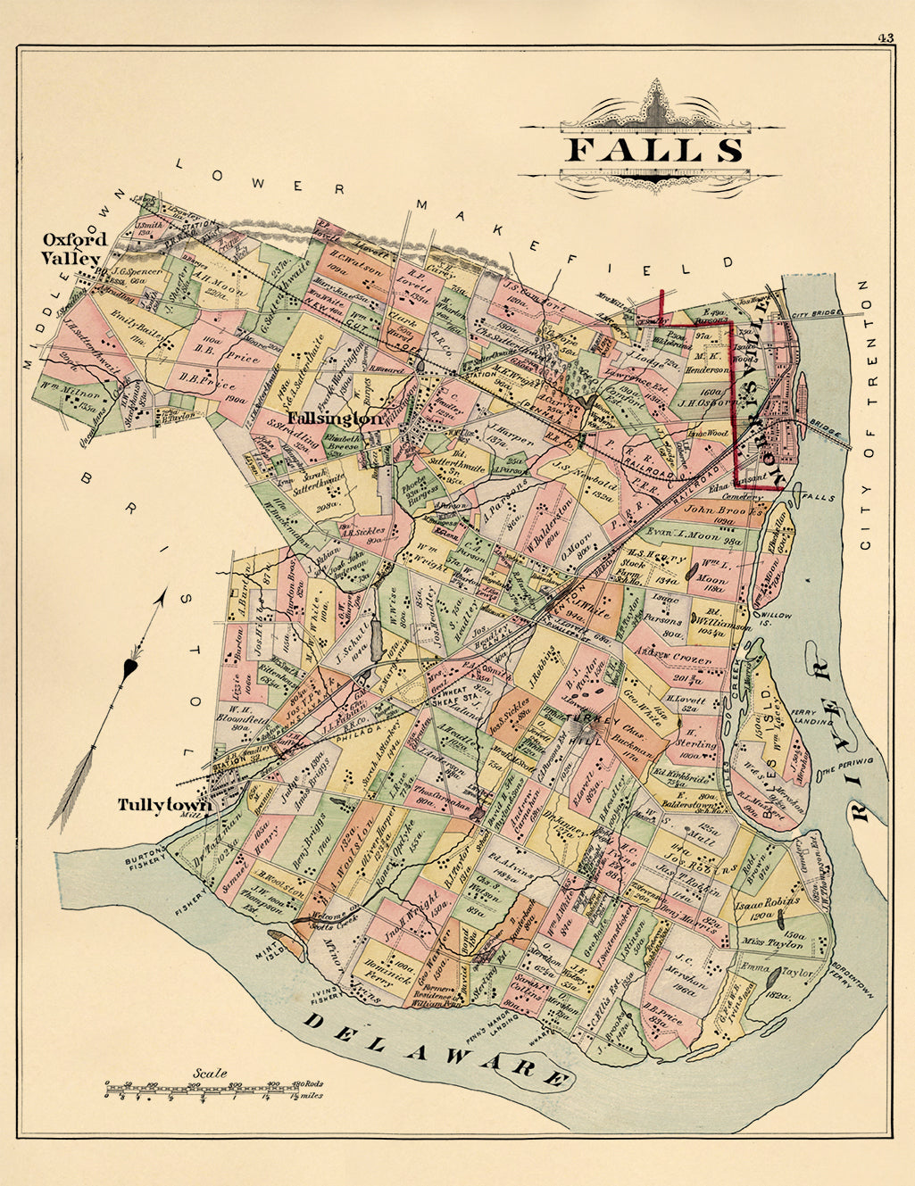 Falls from Atlas of Bucks County, Pennsylvania 1891 by Relic Map Company