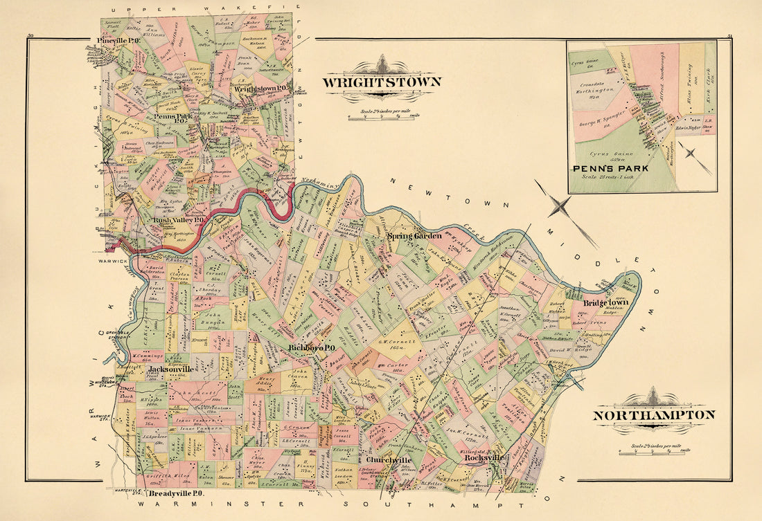 Wrightstown; Northhampton from Atlas of Bucks County, Pennsylvania 1891