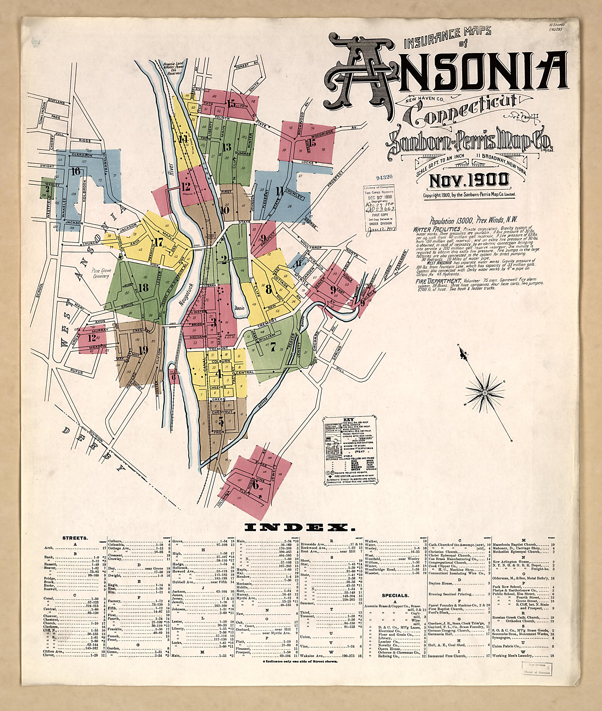 Ansonia, New Haven County, Connecticut 1900 (Sheet 1 of 19) by Relic Map Company