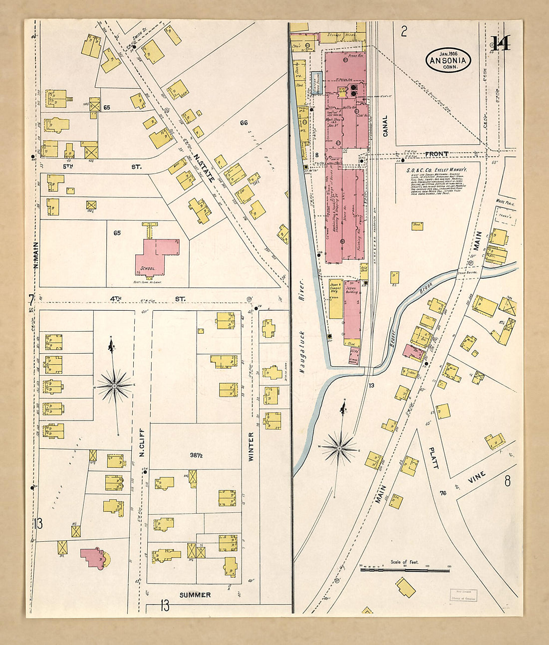 This old map of Ansonia, New Haven County, Connecticut was created by Sanborn Map Company in 1906