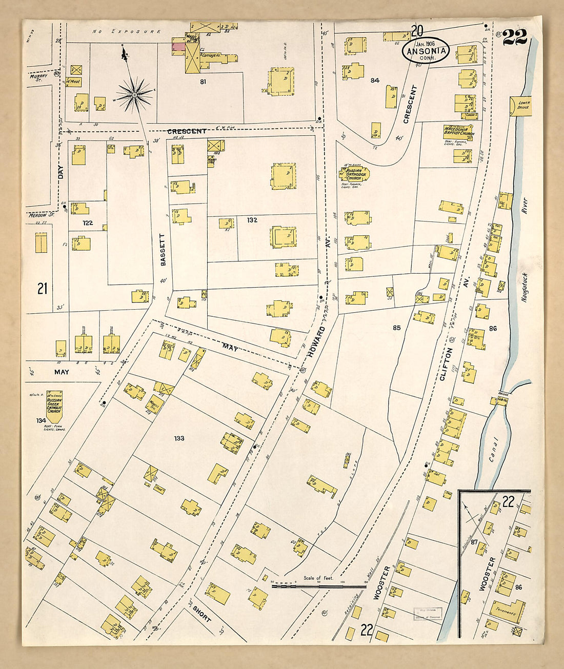 This old map of Ansonia, New Haven County, Connecticut was created by Sanborn Map Company in 1906