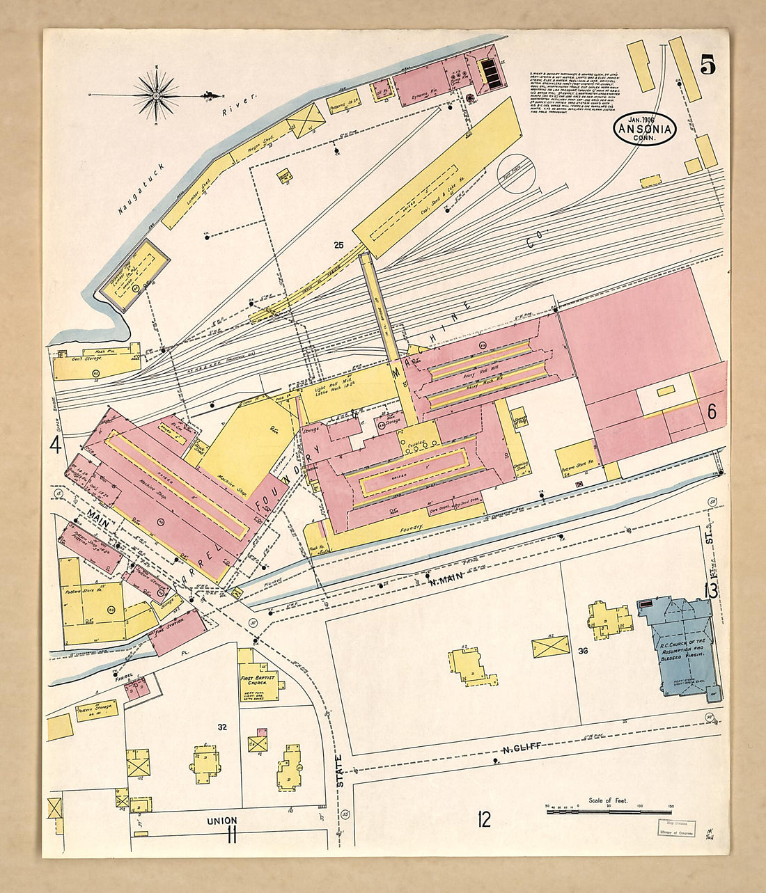 This old map of Ansonia, New Haven County, Connecticut was created by Sanborn Map Company in 1906