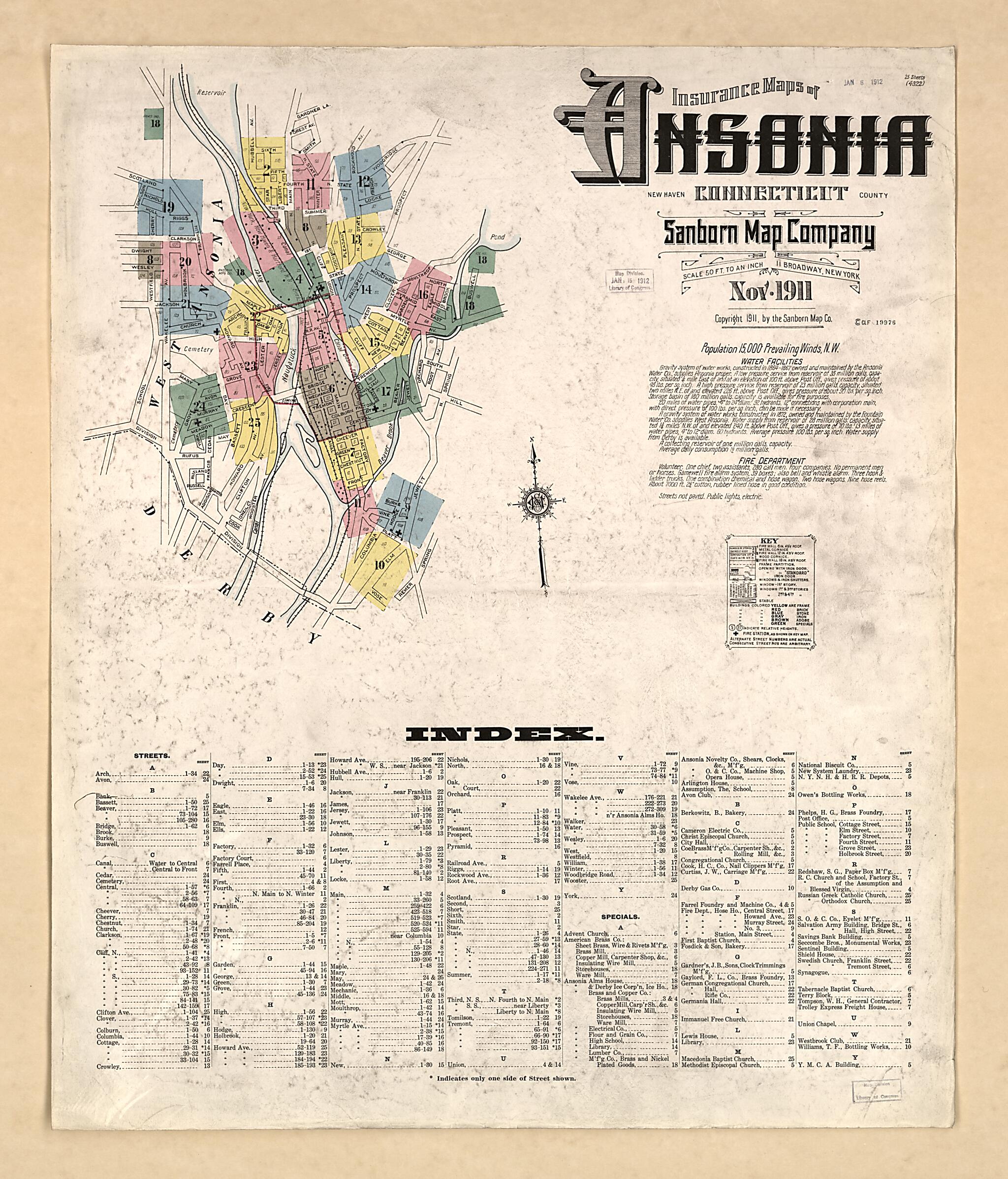 This old map of Ansonia, New Haven County, Connecticut was created by Sanborn Map Company in 1911